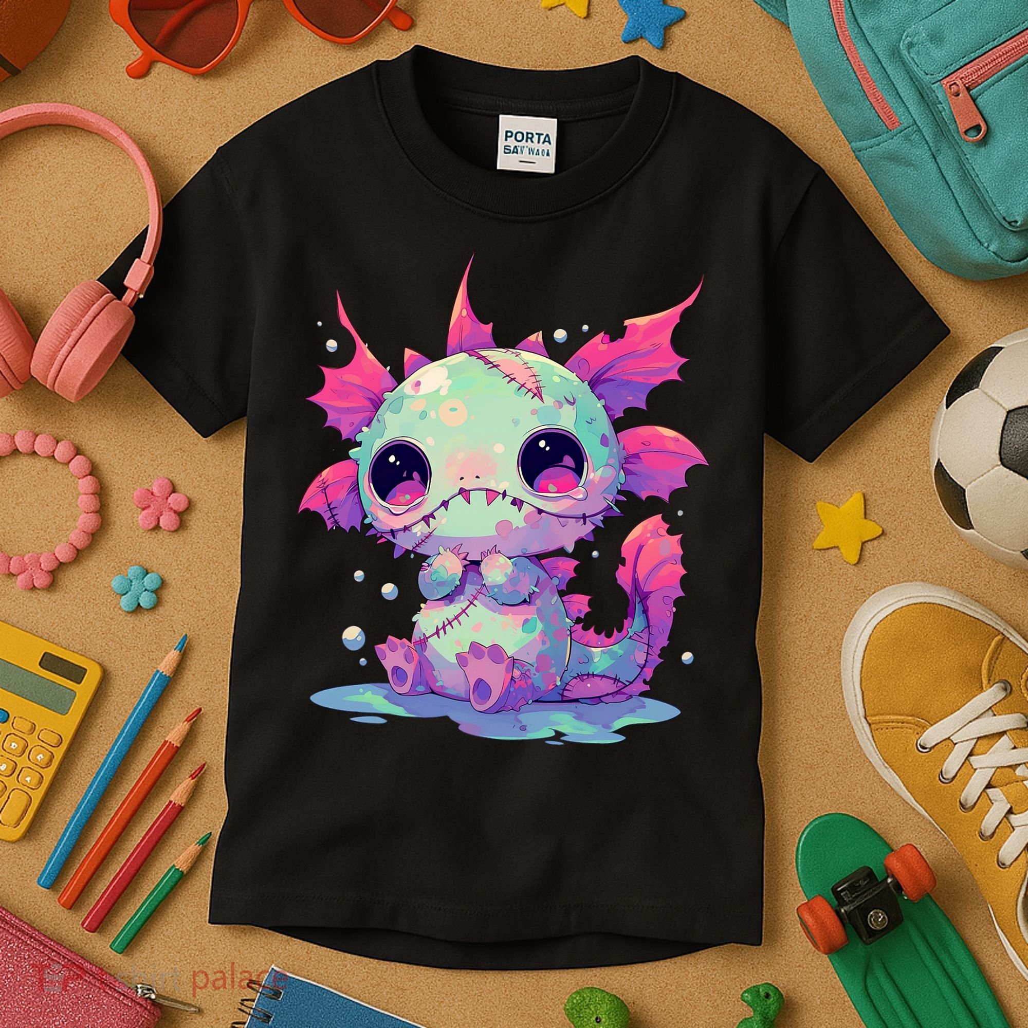 Kawaii Pastel Goth Creepy Cute Zombie Axolotl Kids T-Shirt