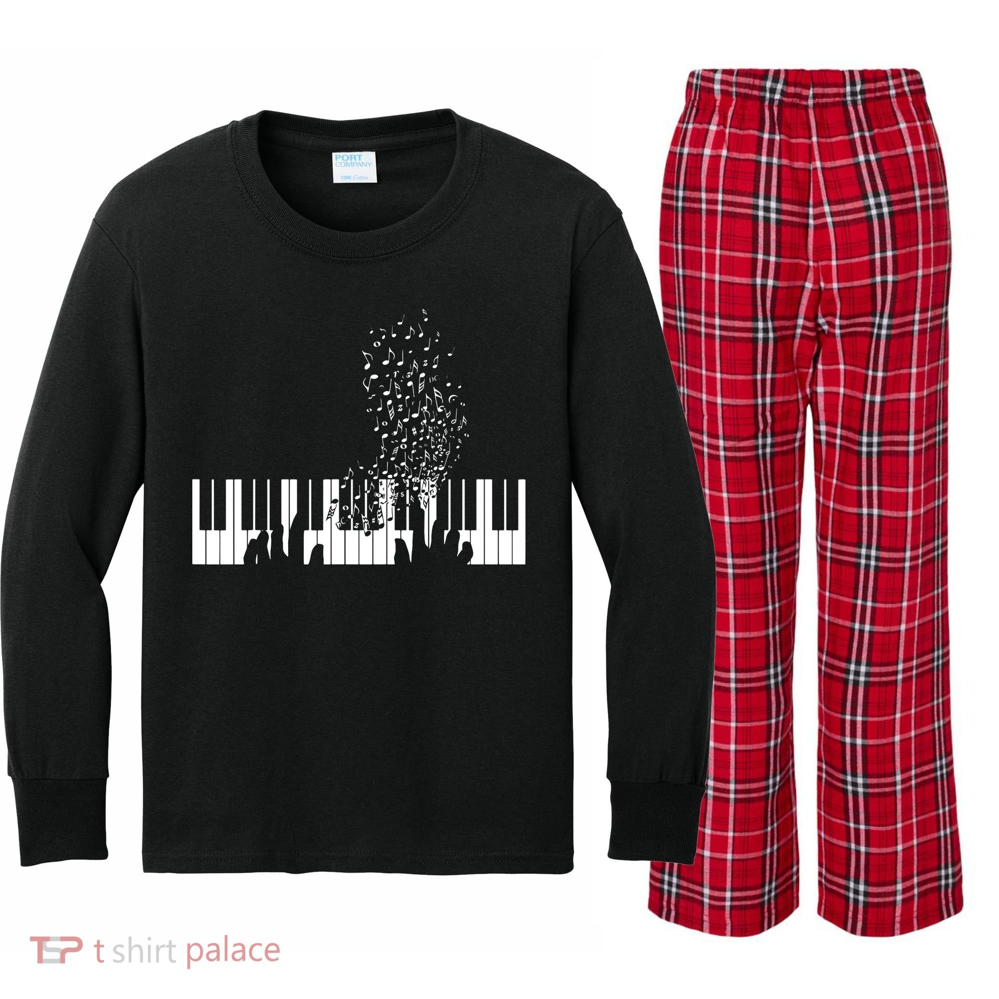 Keyboard Piano Gift For Men Women Kids Kids Long Sleeve Plaid Pajama Set