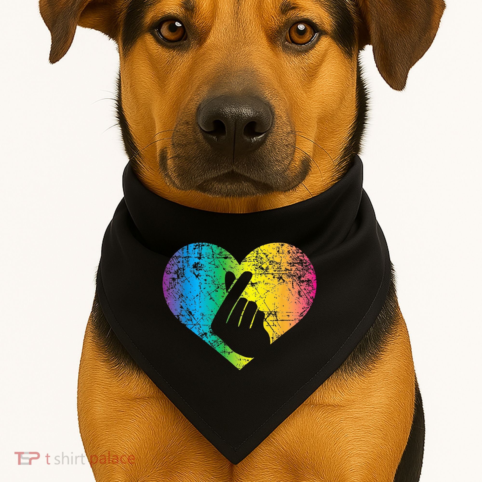 K Pop Heart Hand Symbol KPop Rainbow Korean Music Gift USA-Made Doggie Bandana