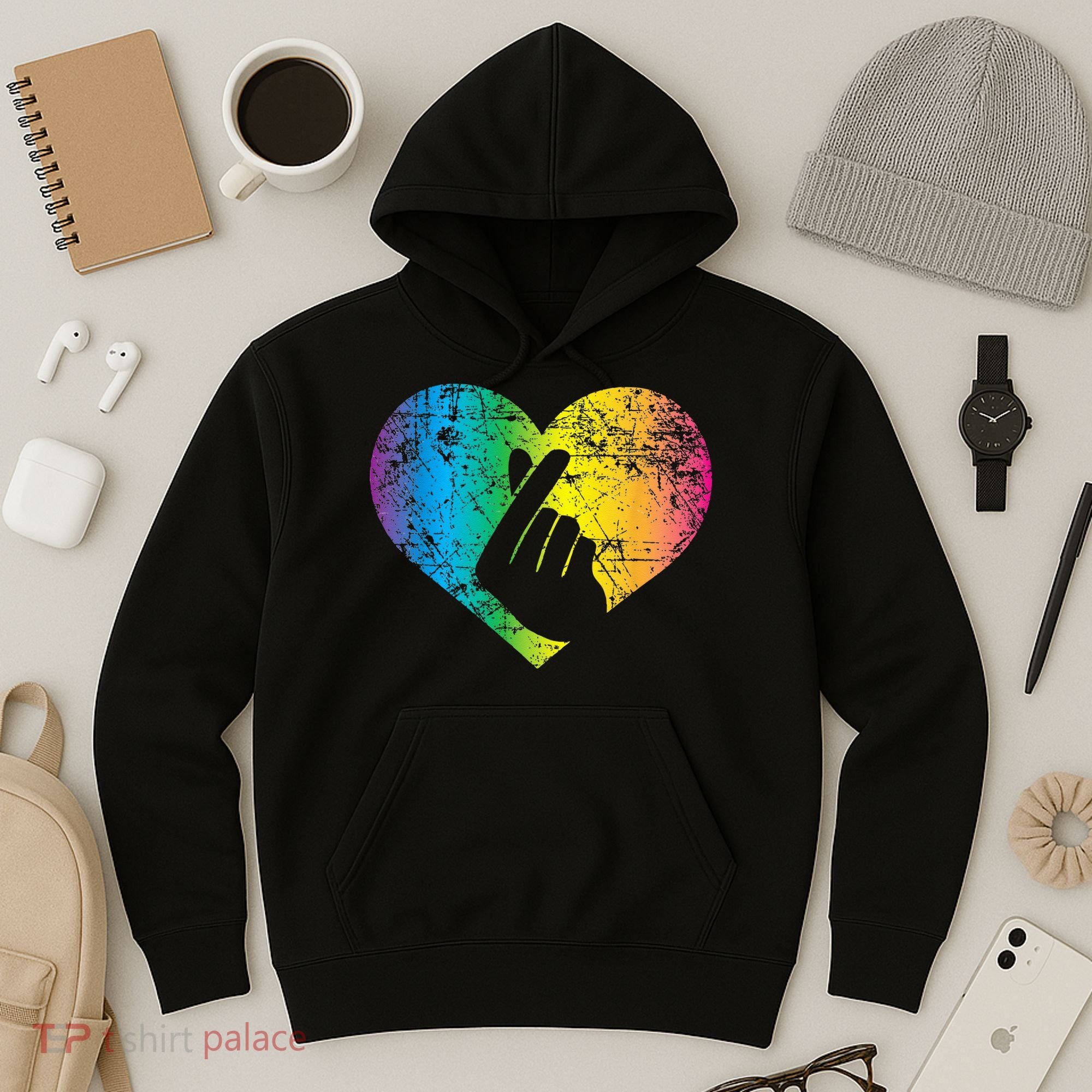 K Pop Heart Hand Symbol KPop Rainbow Korean Music Gift Hoodie