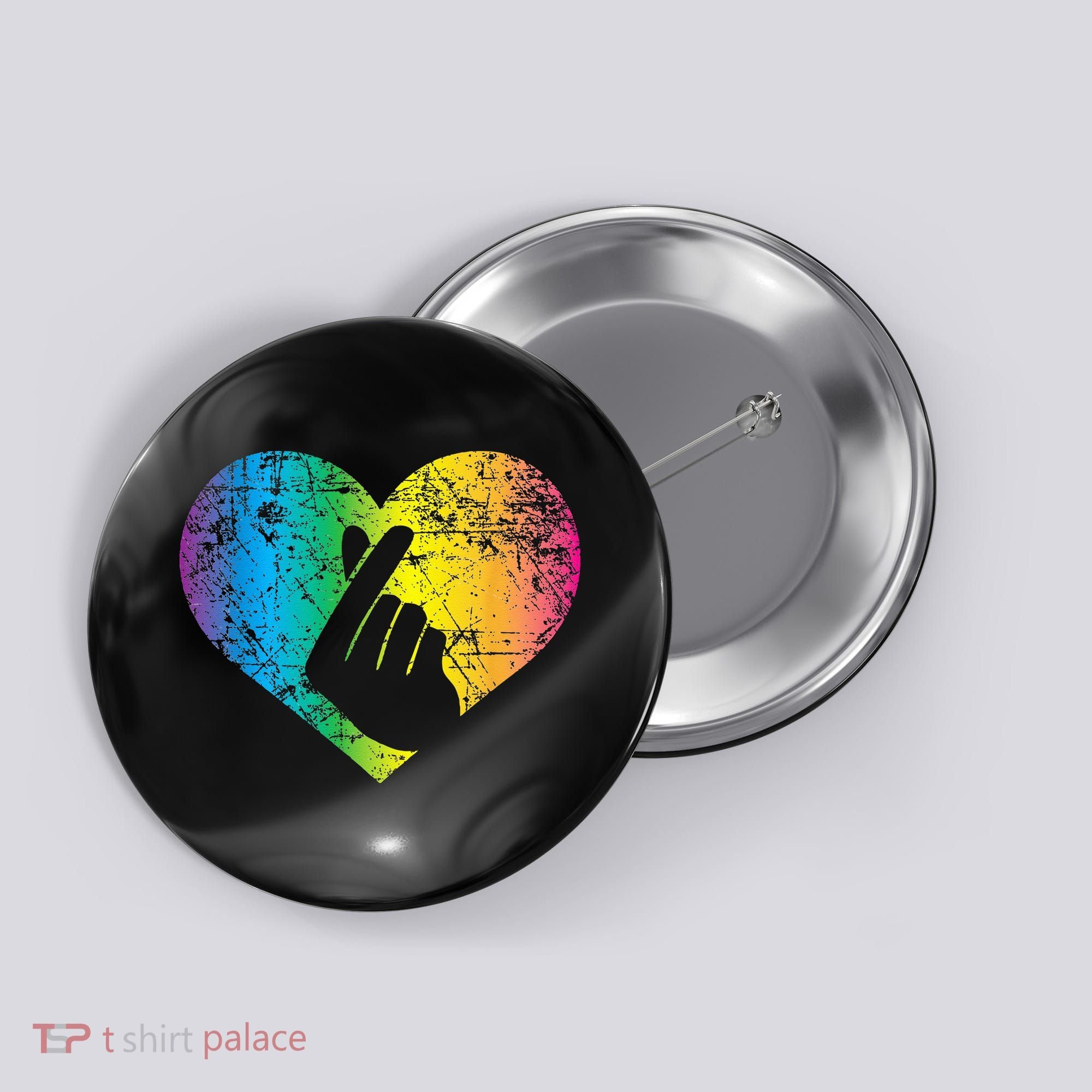 K Pop Heart Hand Symbol KPop Rainbow Korean Music Gift Button