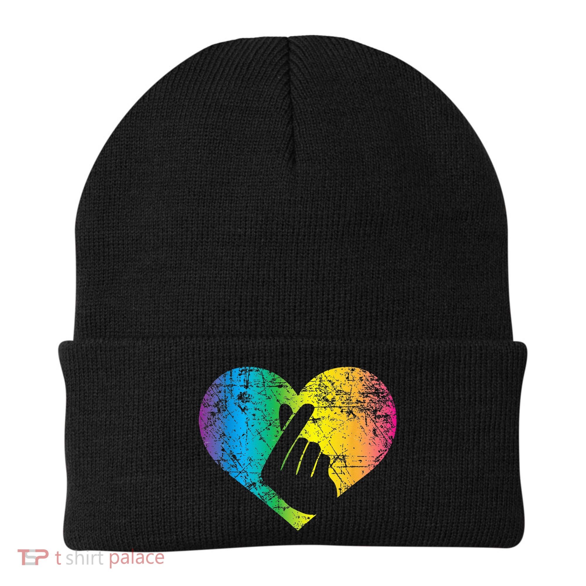 K Pop Heart Hand Symbol KPop Rainbow Korean Music Gift Beanie