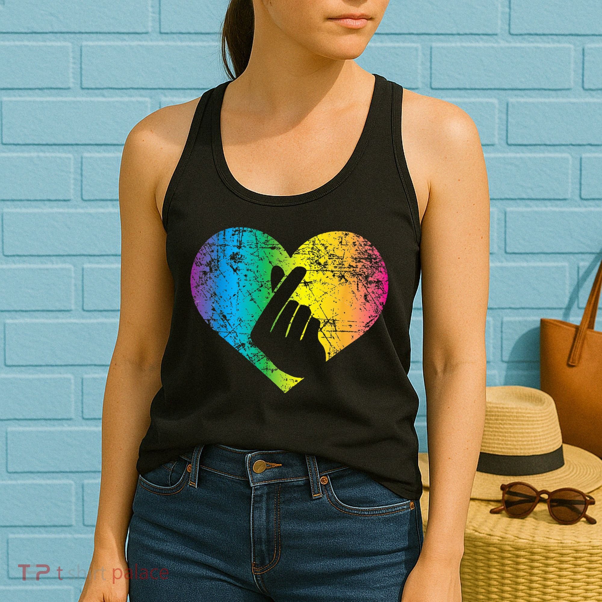 K Pop Heart Hand Symbol KPop Rainbow Korean Music Gift Women's Tank Top