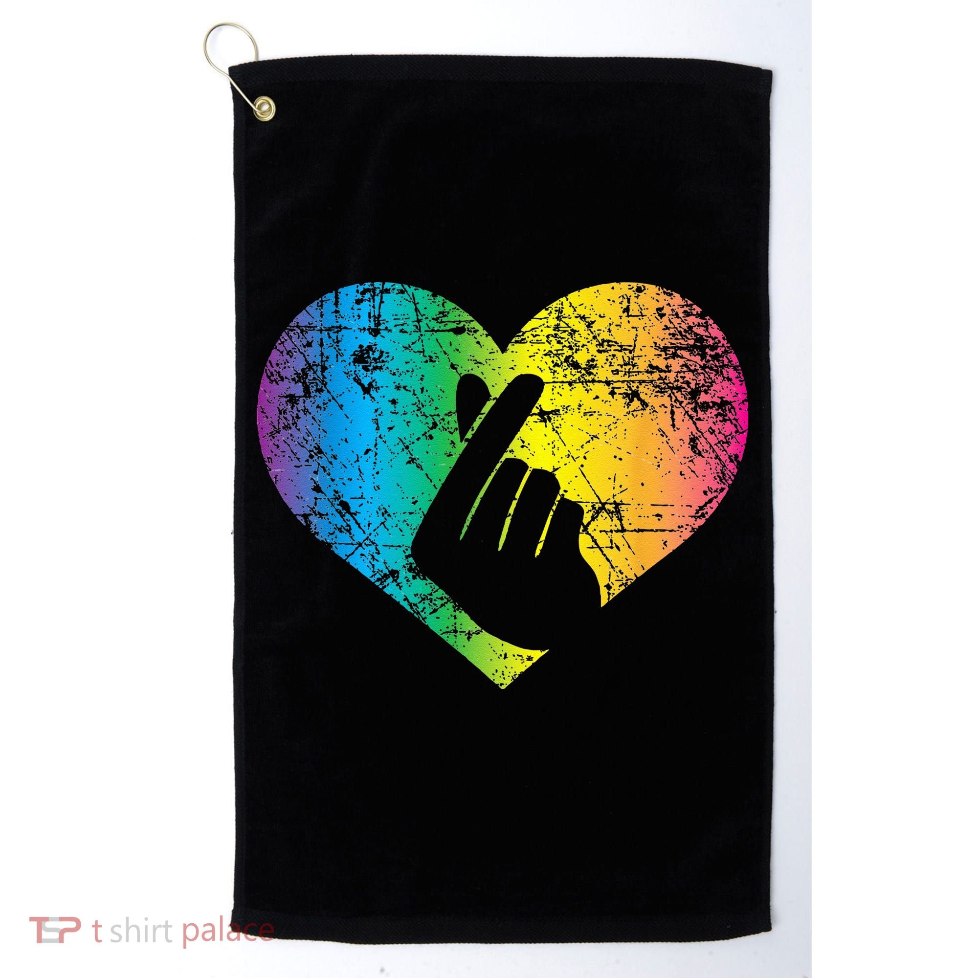 K Pop Heart Hand Symbol KPop Rainbow Korean Music Gift Golf Towel