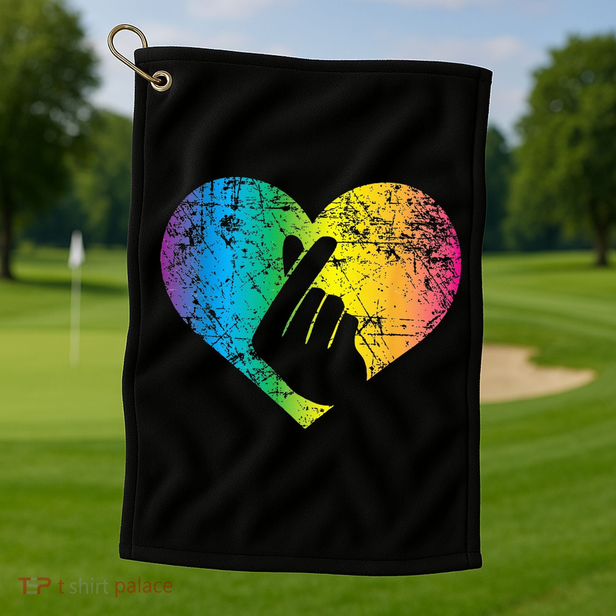 K Pop Heart Hand Symbol KPop Rainbow Korean Music Gift Golf Towel