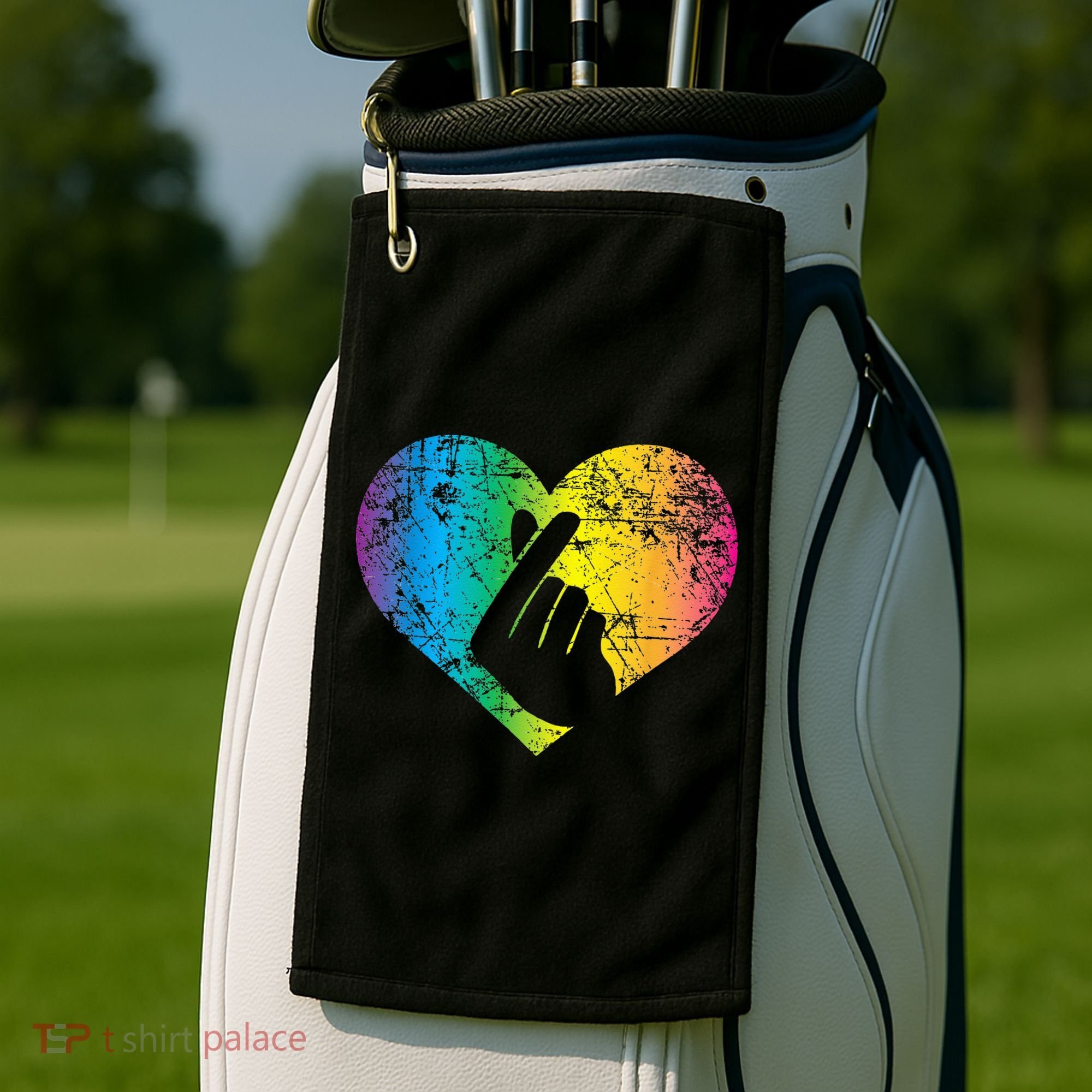 K Pop Heart Hand Symbol KPop Rainbow Korean Music Gift Golf Towel