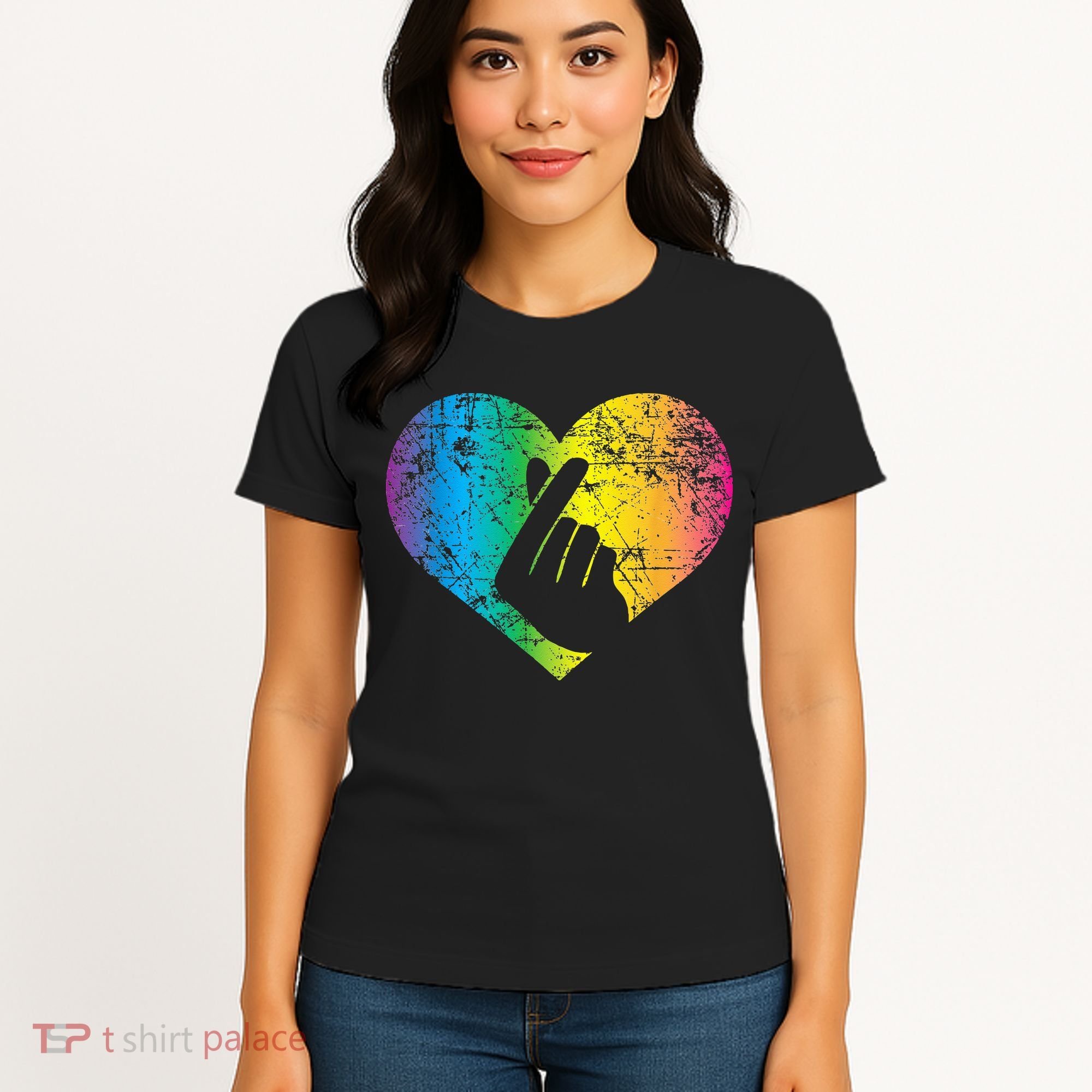 K Pop Heart Hand Symbol KPop Rainbow Korean Music Gift Women's T-Shirt