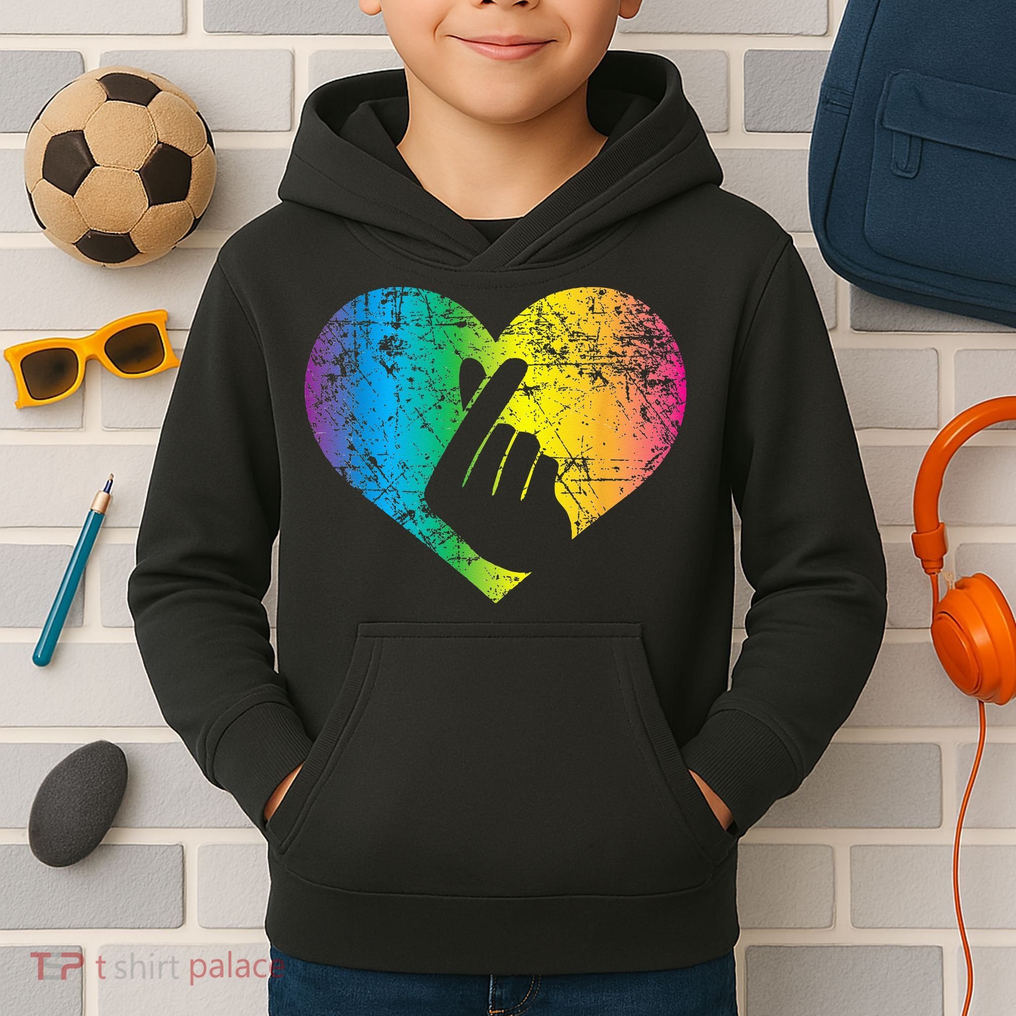 K Pop Heart Hand Symbol KPop Rainbow Korean Music Gift Kids Hoodie