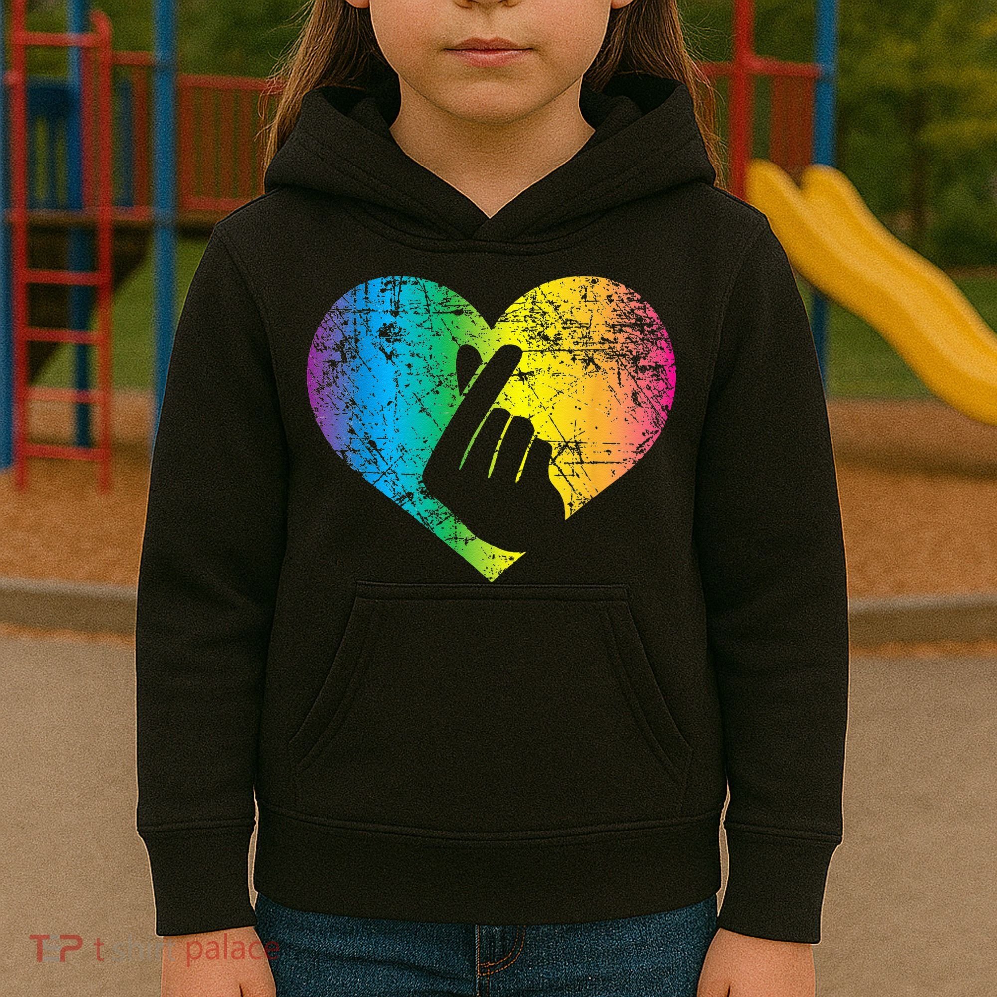 K Pop Heart Hand Symbol KPop Rainbow Korean Music Gift Kids Hoodie