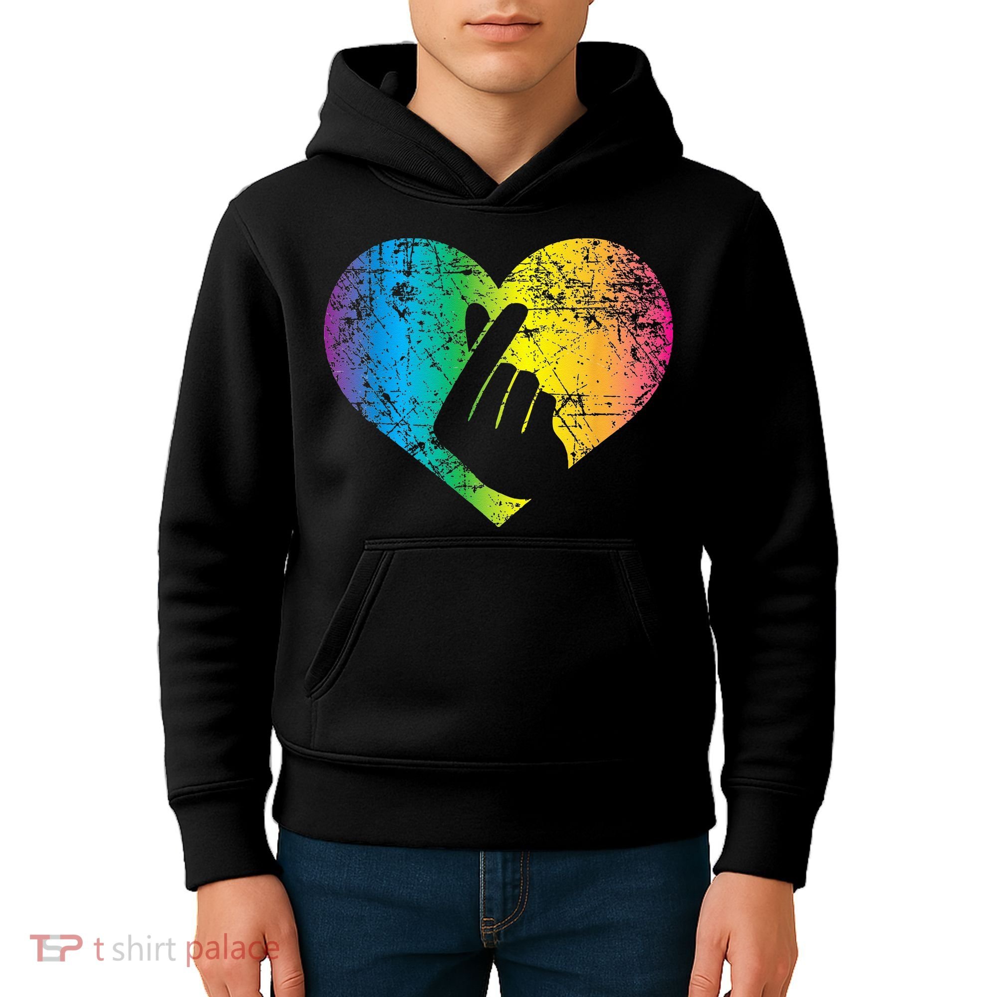 K Pop Heart Hand Symbol KPop Rainbow Korean Music Gift Kids Hoodie