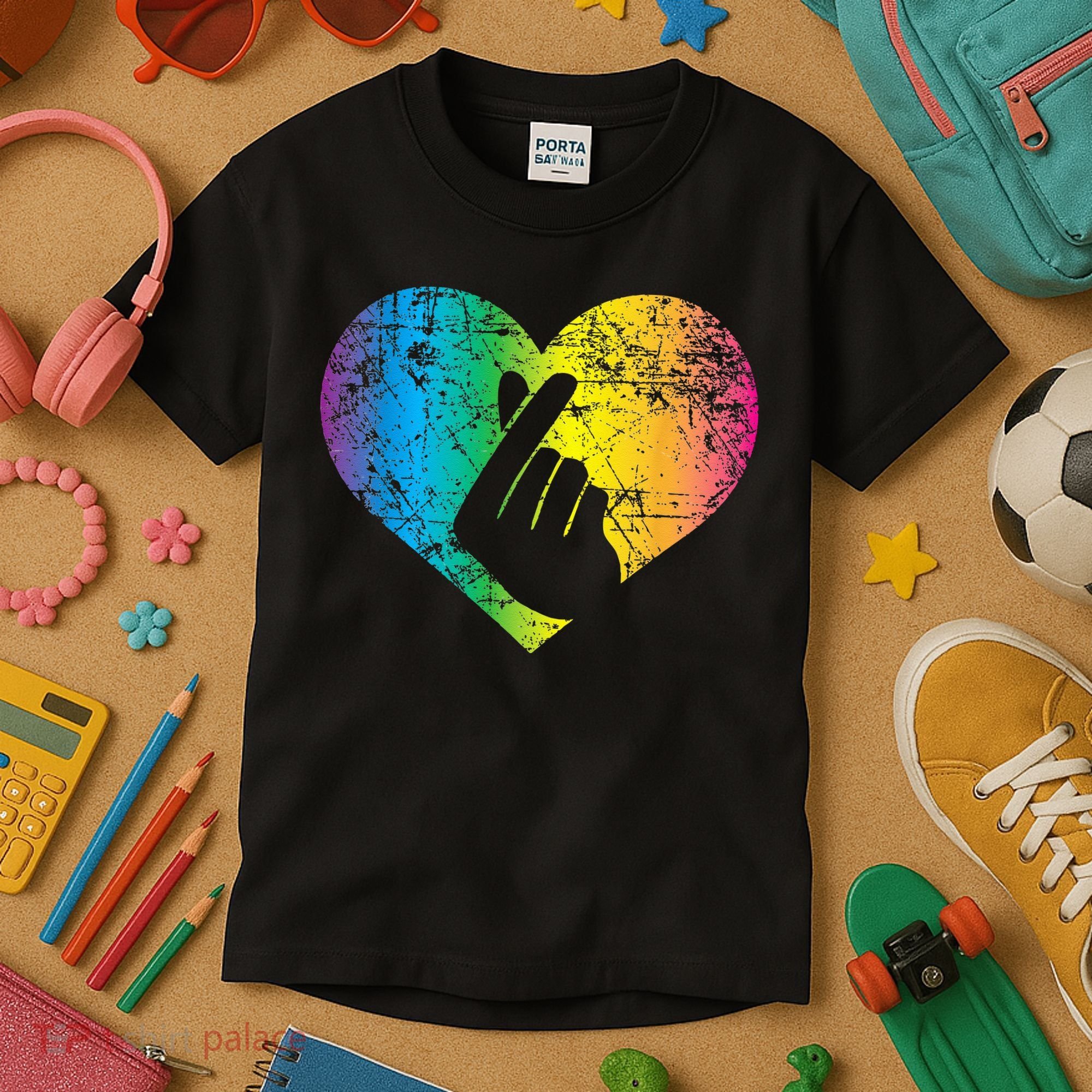 K Pop Heart Hand Symbol KPop Rainbow Korean Music Gift Kids T-Shirt