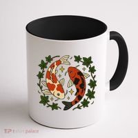 Koi Pond Illustration Koi Lovers Artwork Koi Fish Coffee Mug thumb 1
