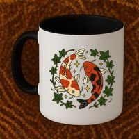 Koi Pond Illustration Koi Lovers Artwork Koi Fish Coffee Mug thumb 2