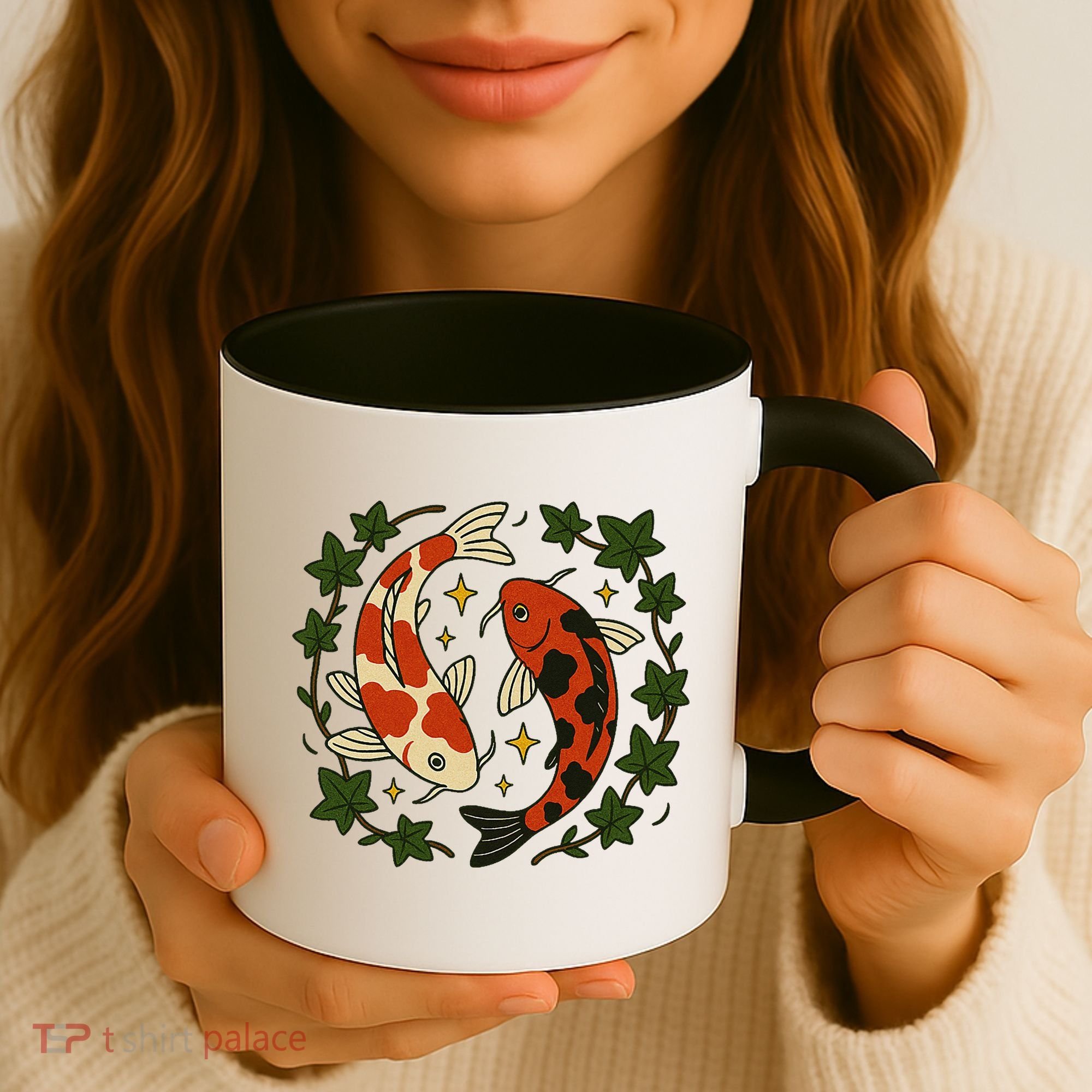 Koi Pond Illustration Koi Lovers Artwork Koi Fish Coffee Mug