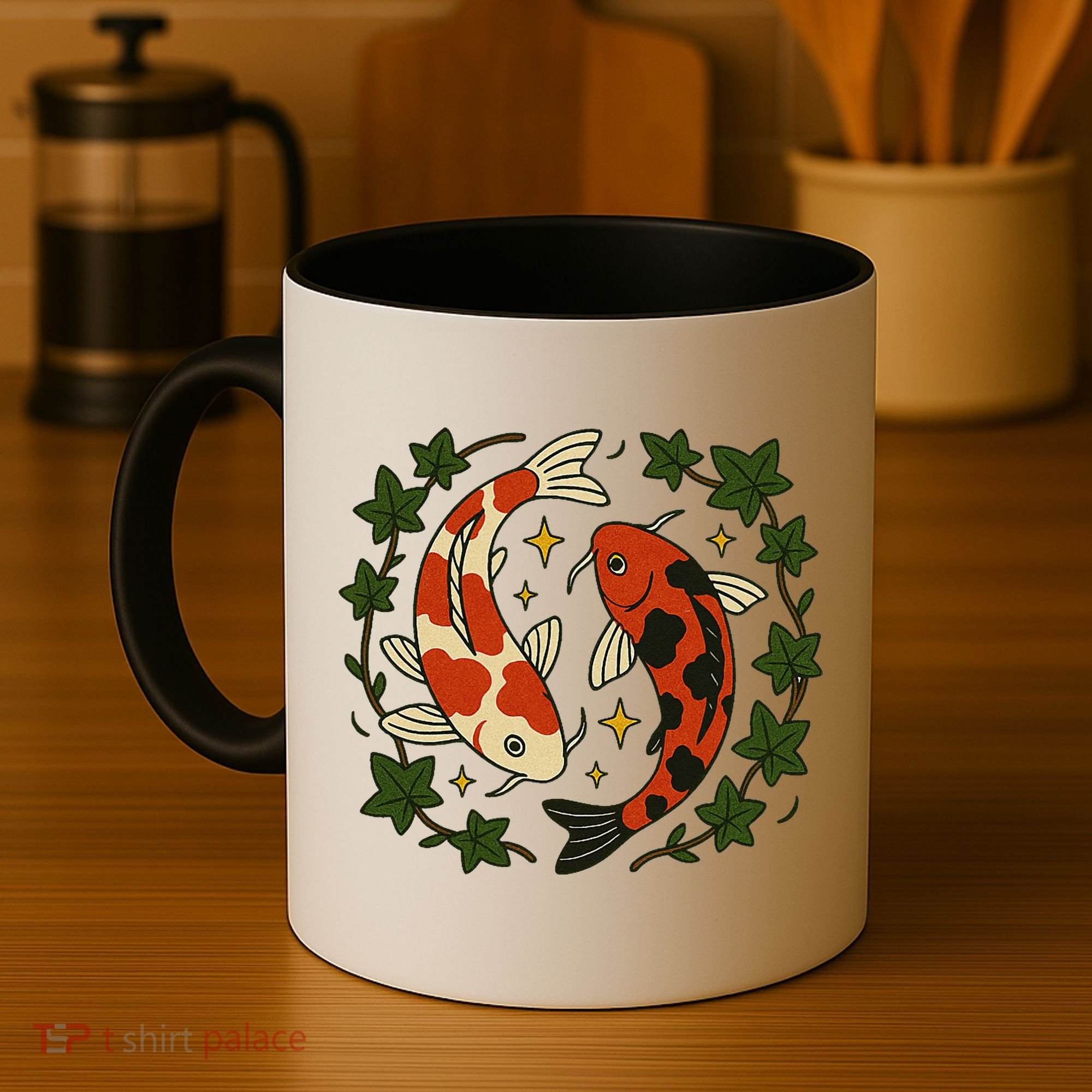 Koi Pond Illustration Koi Lovers Artwork Koi Fish Coffee Mug