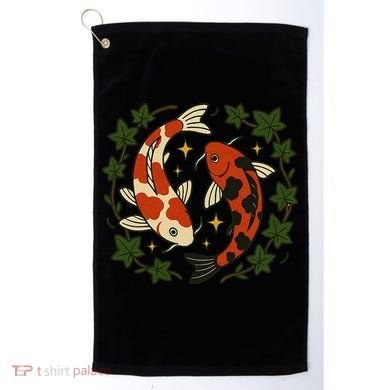 Koi Pond Illustration Koi Lovers Artwork Koi Fish Golf Towel