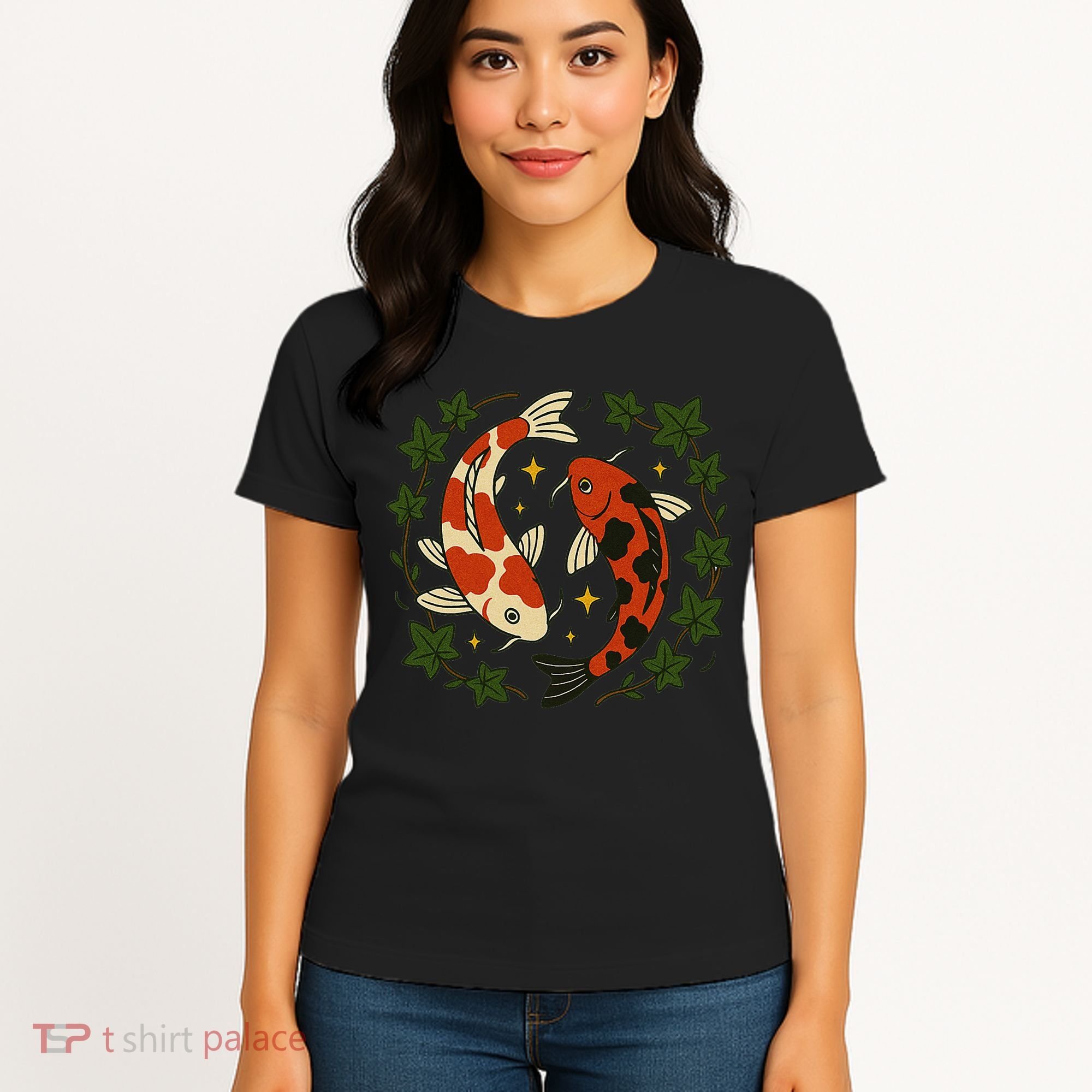 Koi Pond Illustration Koi Lovers Artwork Koi Fish Women's T-Shirt