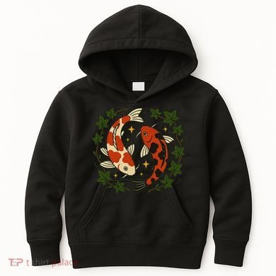 Koi Pond Illustration Koi Lovers Artwork Koi Fish Kids Hoodie