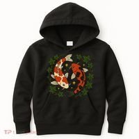Koi Pond Illustration Koi Lovers Artwork Koi Fish Kids Hoodie thumb 0