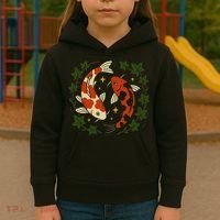 Koi Pond Illustration Koi Lovers Artwork Koi Fish Kids Hoodie thumb 3