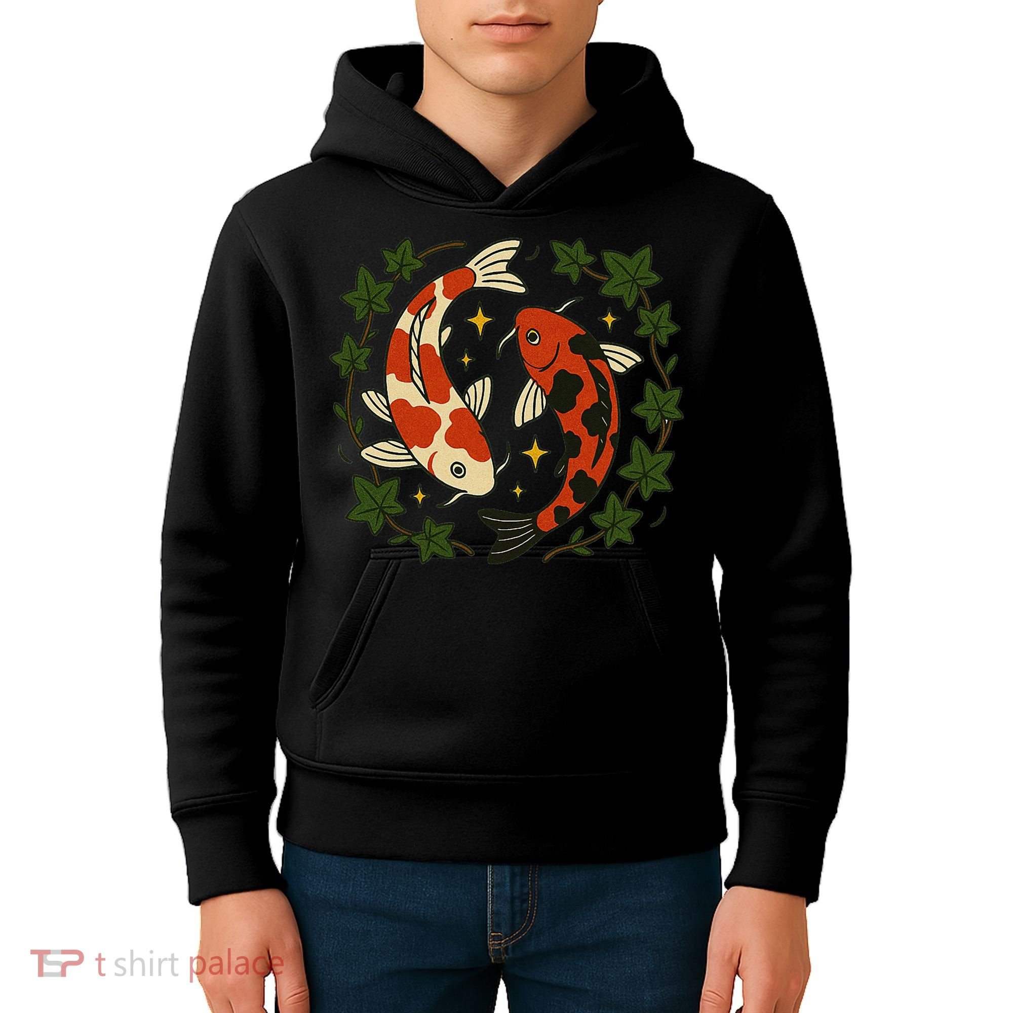 Koi Pond Illustration Koi Lovers Artwork Koi Fish Kids Hoodie