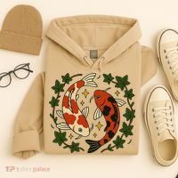 Koi Pond Illustration Koi Lovers Artwork Koi Fish Hoodie thumb 4