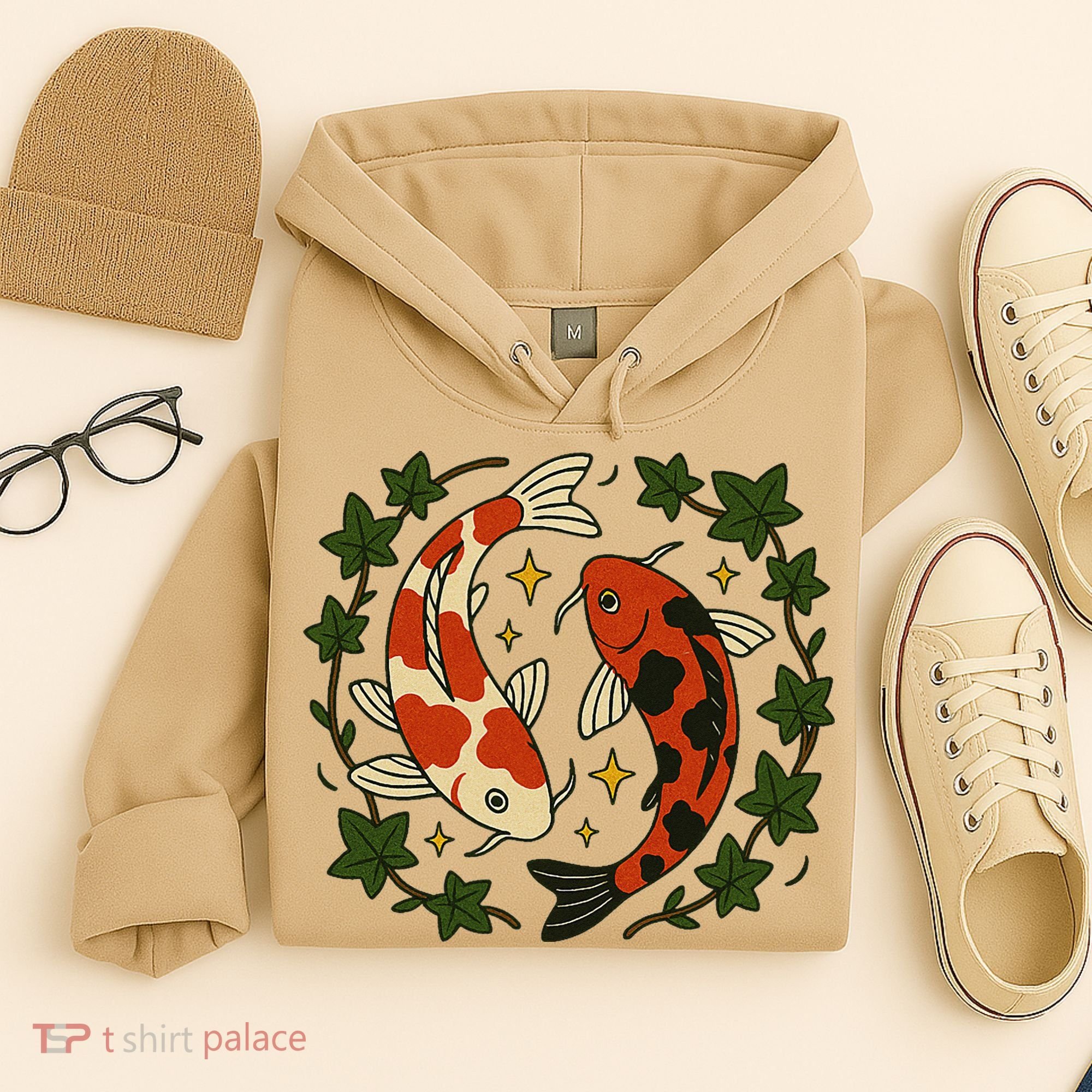Koi Pond Illustration Koi Lovers Artwork Koi Fish Hoodie