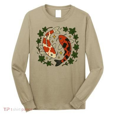 Koi Pond Illustration Koi Lovers Artwork Koi Fish Long Sleeve Shirt