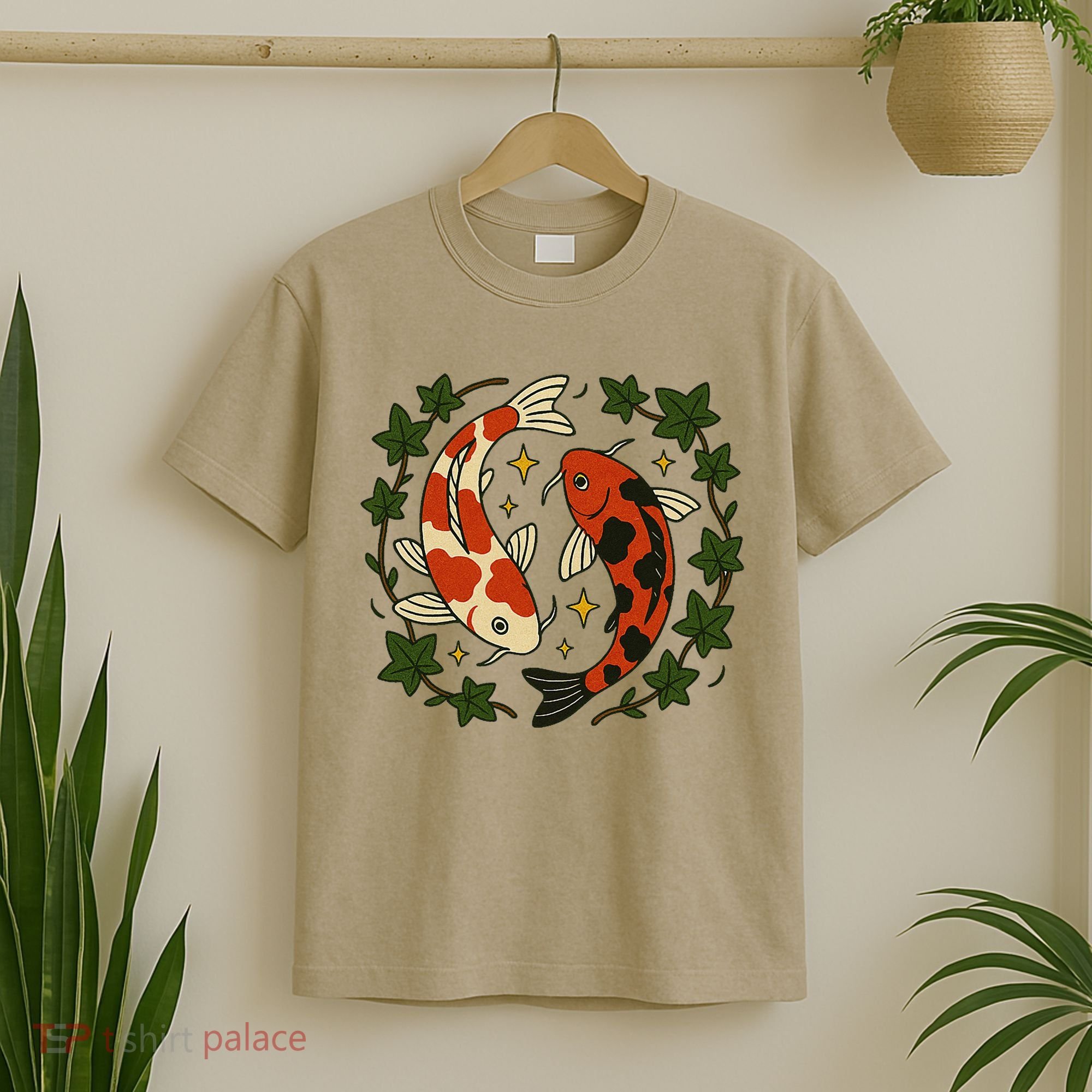 Koi Pond Illustration Koi Lovers Artwork Koi Fish T-Shirt