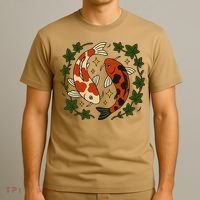 Koi Pond Illustration Koi Lovers Artwork Koi Fish T-Shirt thumb 3