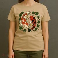 Koi Pond Illustration Koi Lovers Artwork Koi Fish T-Shirt thumb 4