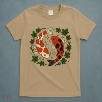 Koi Pond Illustration Koi Lovers Artwork Koi Fish T-Shirt thumb 5