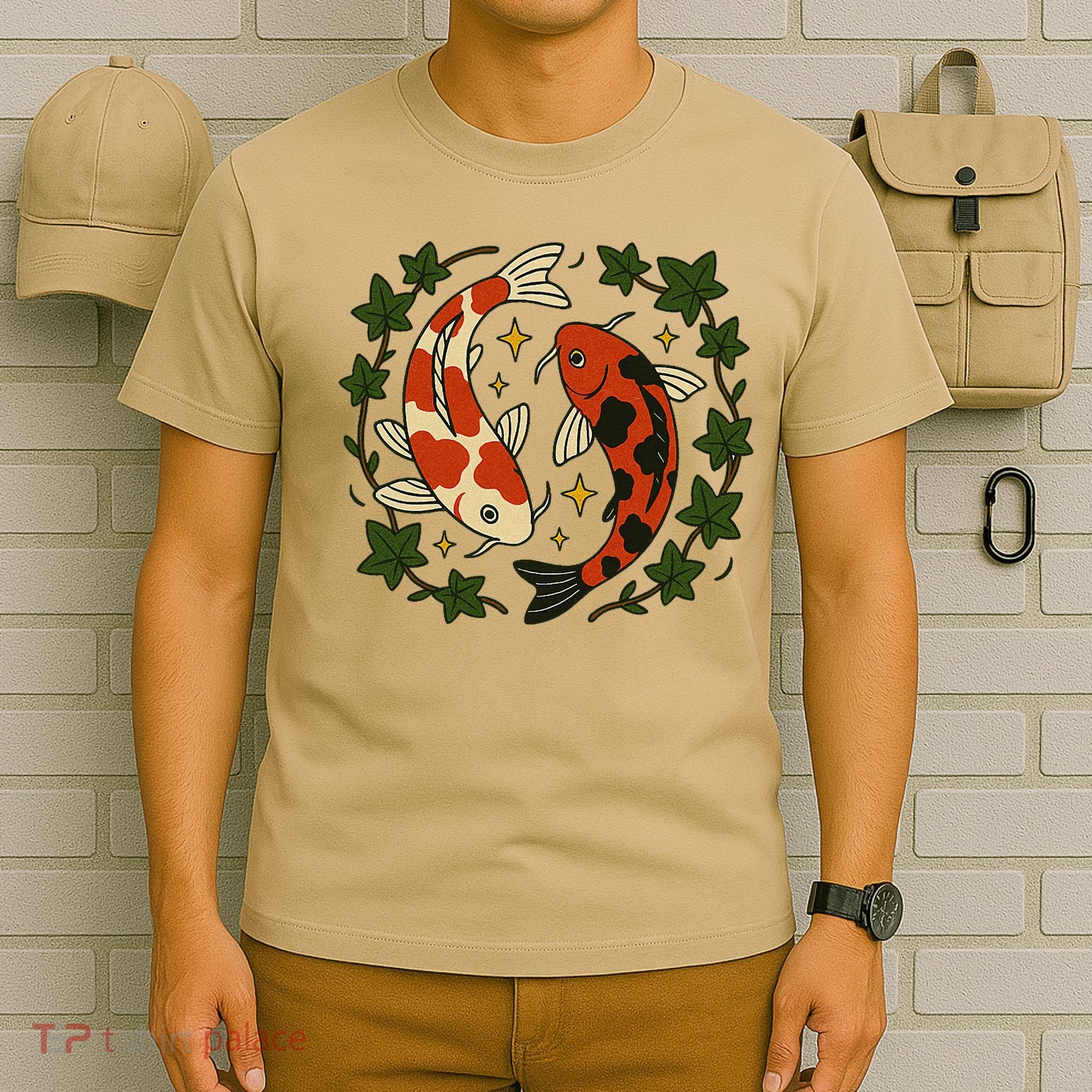 Koi Pond Illustration Koi Lovers Artwork Koi Fish T-Shirt