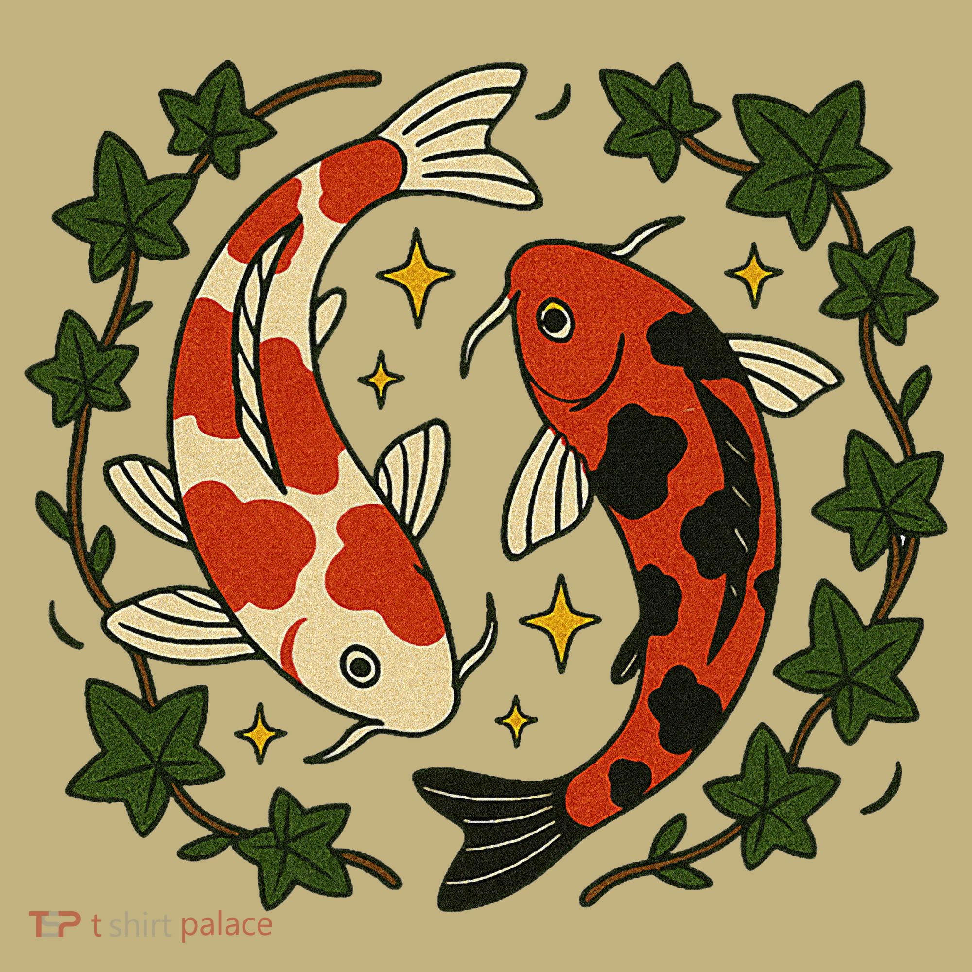 Koi Pond Illustration Koi Lovers Artwork Koi Fish T-Shirt
