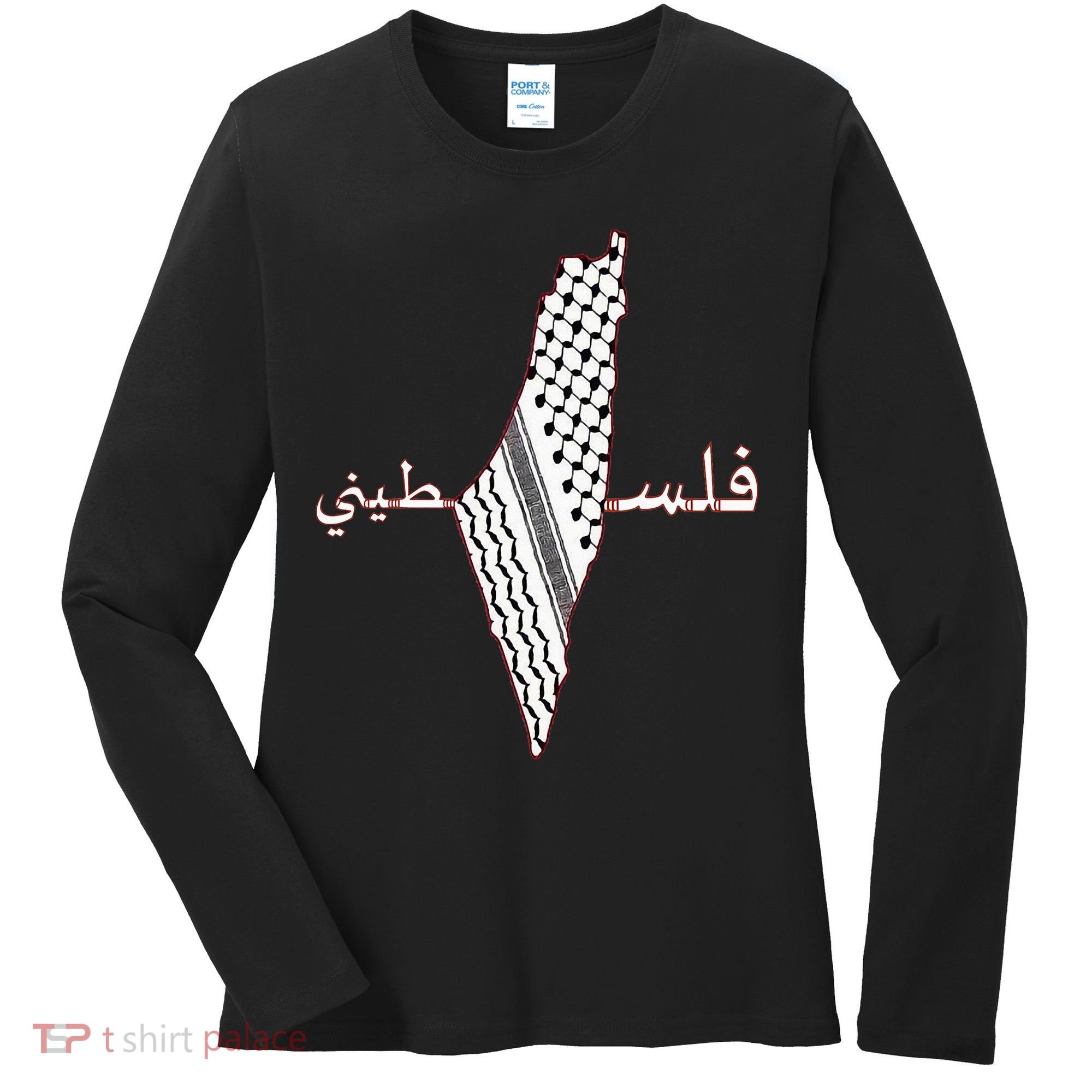 Keffiyeh Palestine Map Scarf Shemagh Palestinians Women's Long Sleeve Shirt