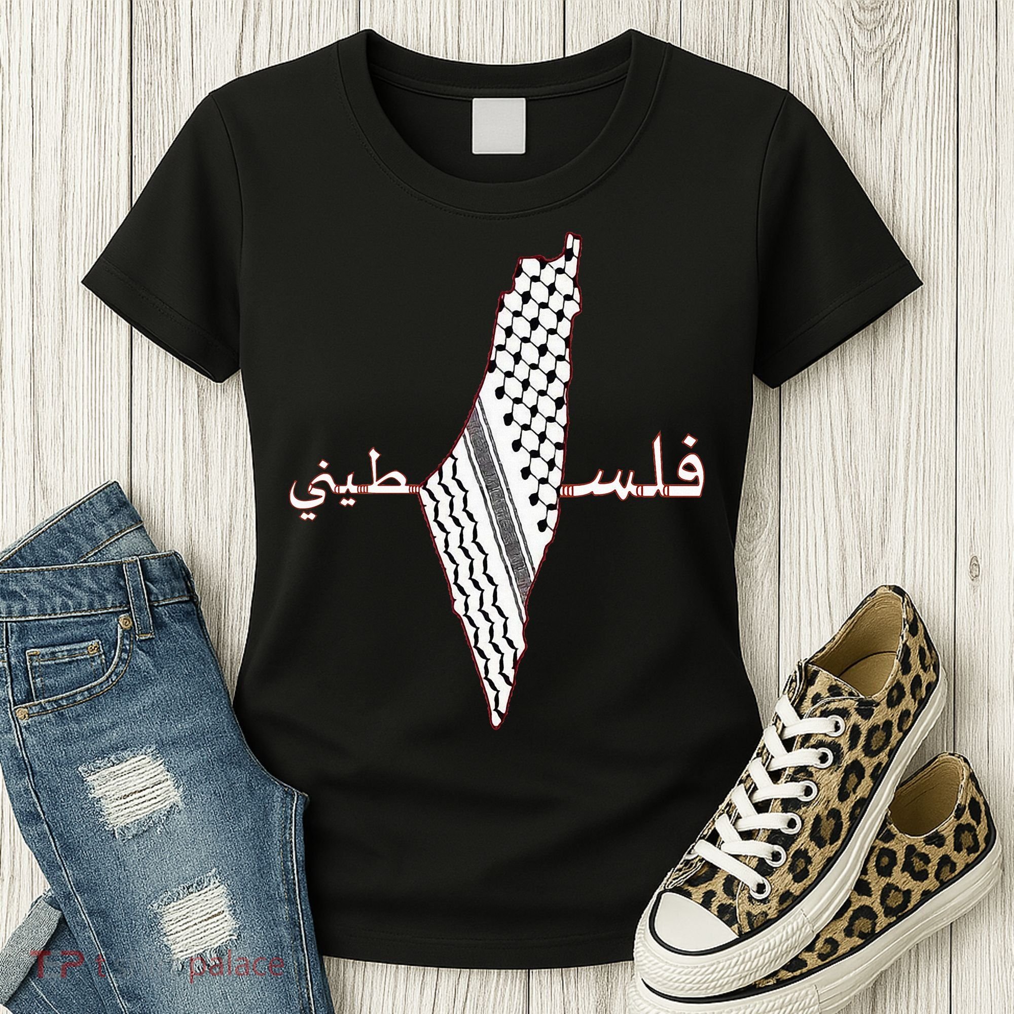 Keffiyeh Palestine Map Scarf Shemagh Palestinians Women's T-Shirt