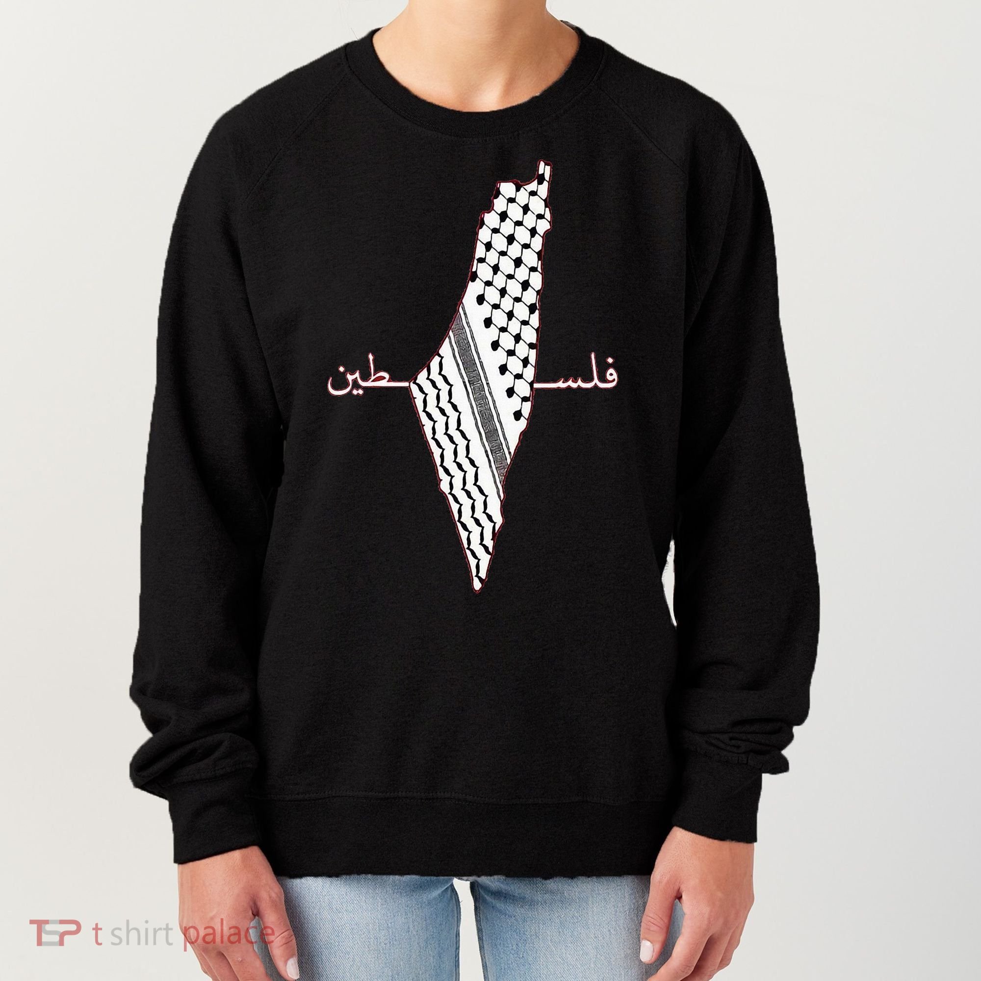 Keffiyeh Palestine Map Arabic Scarf Shemagh Palestinian Flag Women's Sweatshirt