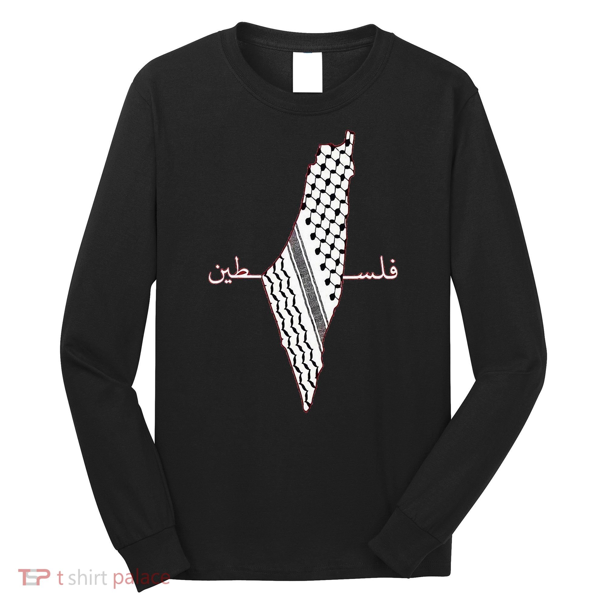 Keffiyeh Palestine Map Arabic Scarf Shemagh Palestinian Flag Long Sleeve Shirt
