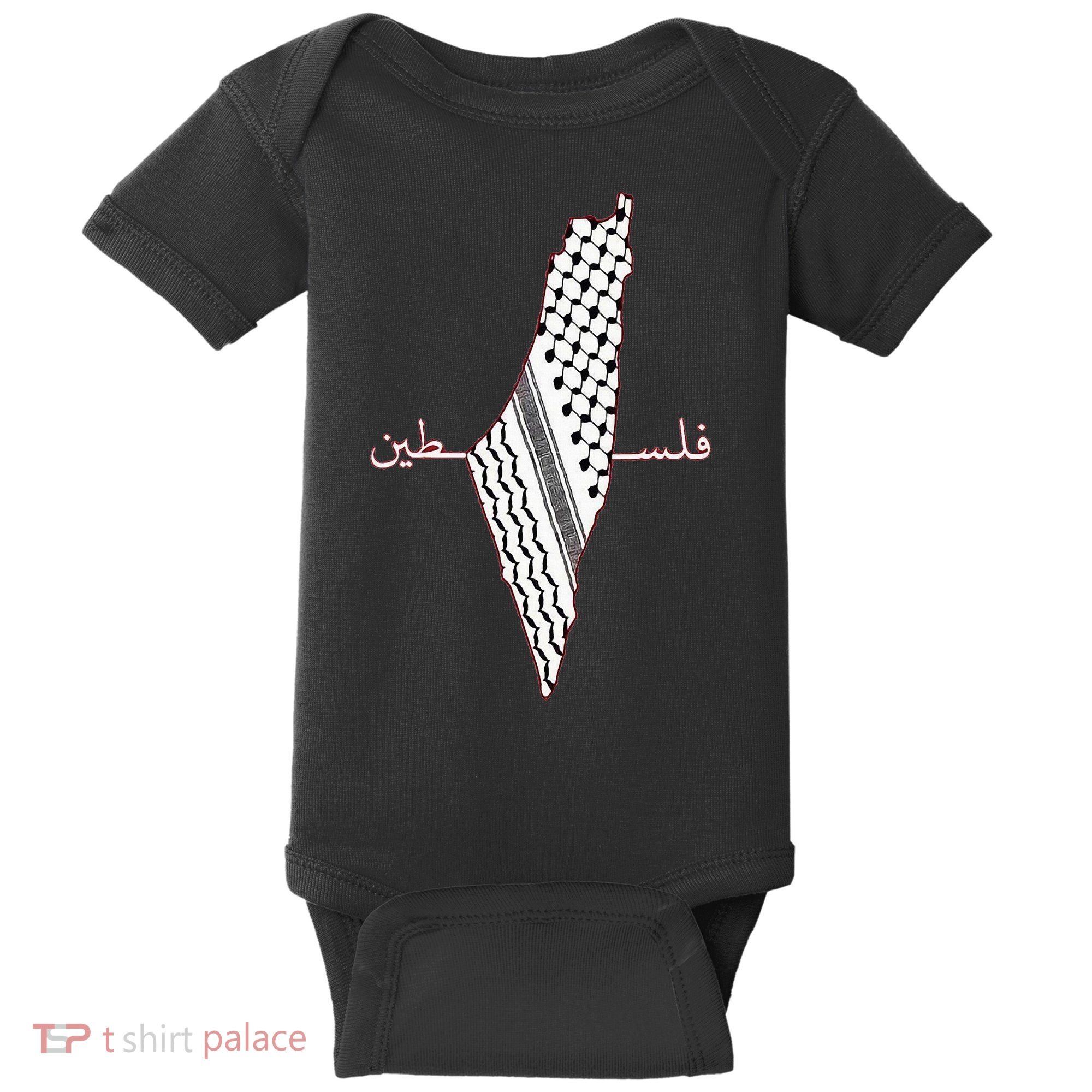 Keffiyeh Palestine Map Arabic Scarf Shemagh Palestinian Flag Baby Bodysuit
