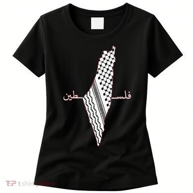 Keffiyeh Palestine Map Arabic Scarf Shemagh Palestinian Flag Women's T-Shirt