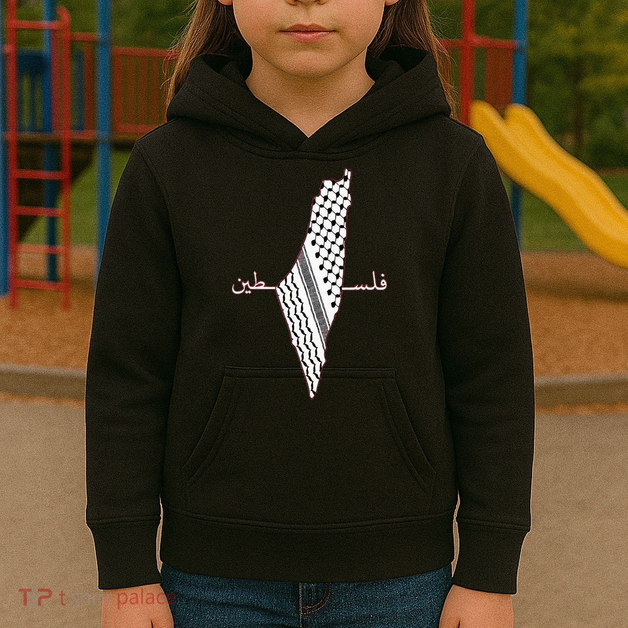 Keffiyeh Palestine Map Arabic Scarf Shemagh Palestinian Flag Kids Hoodie
