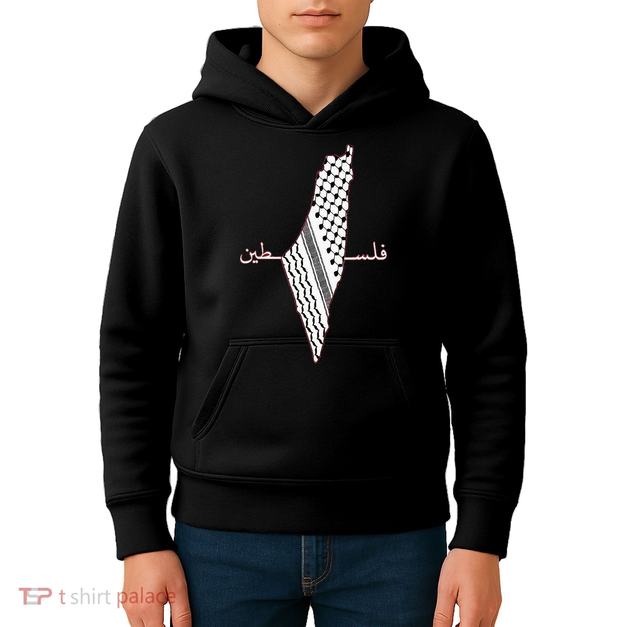 Keffiyeh Palestine Map Arabic Scarf Shemagh Palestinian Flag Kids Hoodie