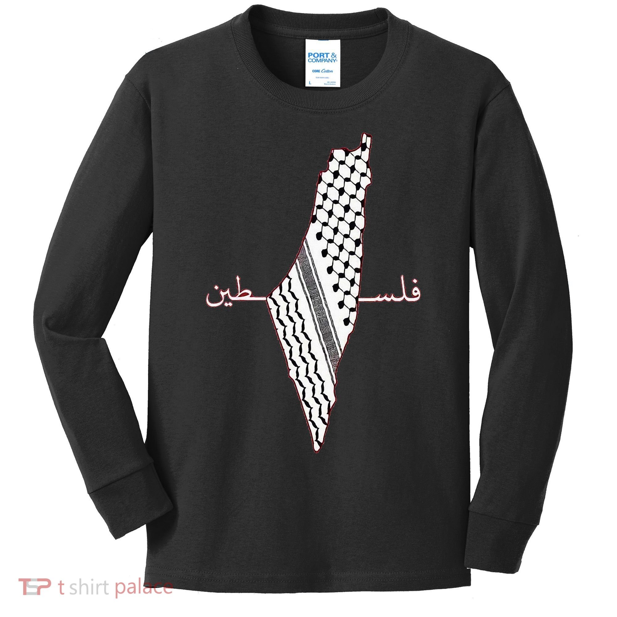 Keffiyeh Palestine Map Arabic Scarf Shemagh Palestinian Flag Kids Long Sleeve Shirt
