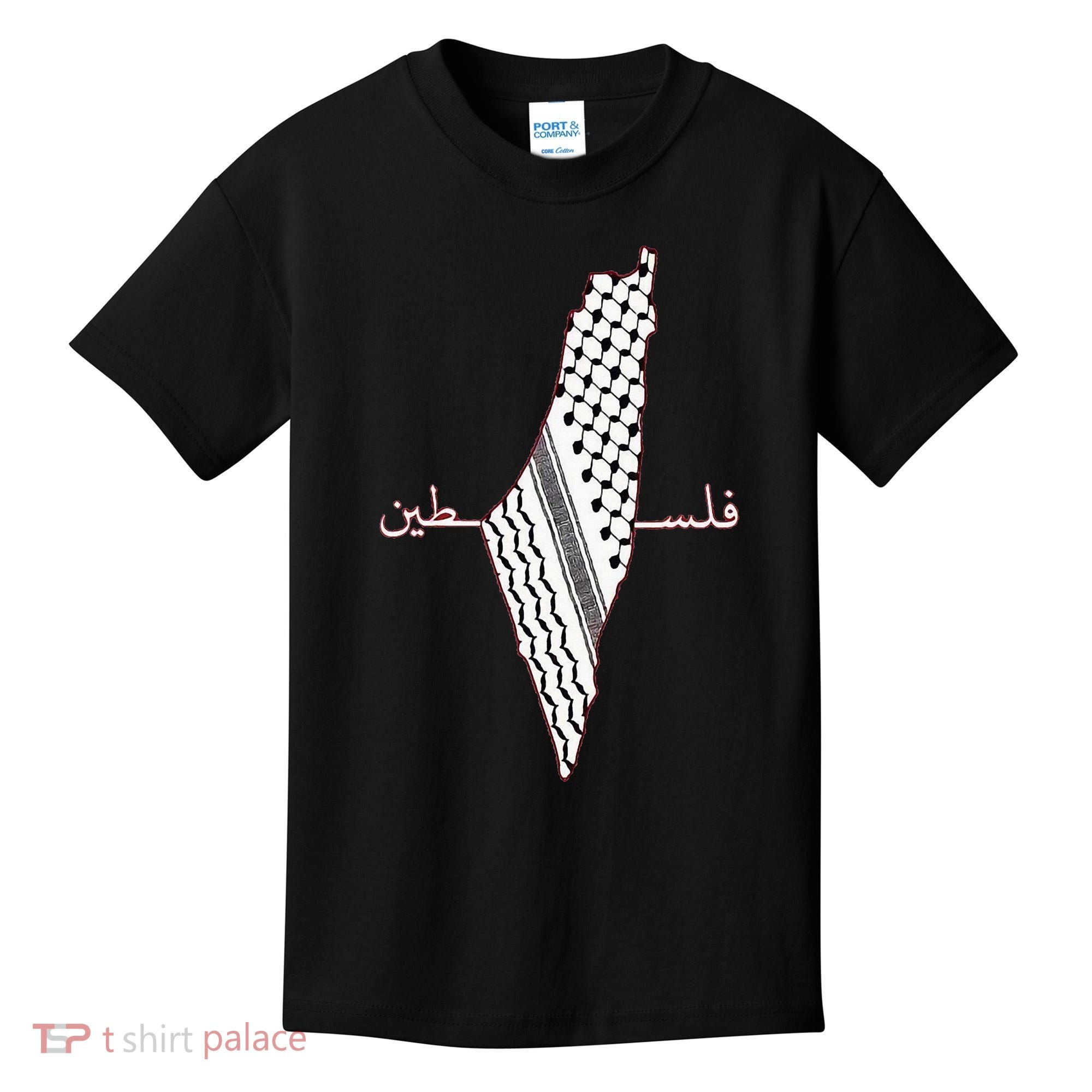 Keffiyeh Palestine Map Arabic Scarf Shemagh Palestinian Flag Kids T-Shirt