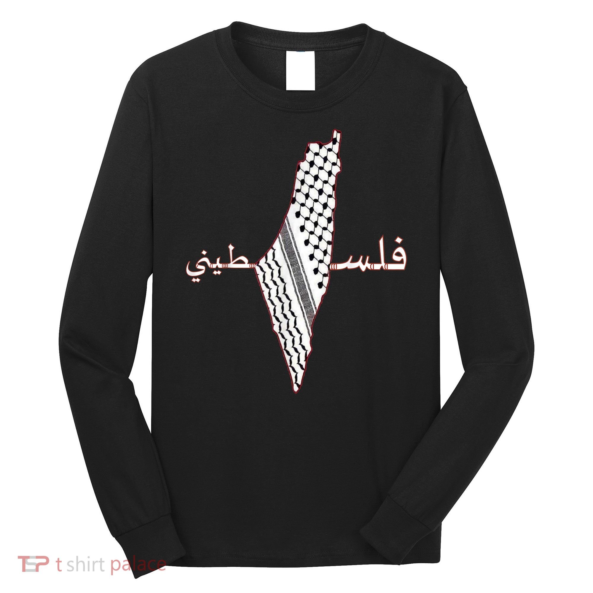 Keffiyeh Palestine Map Scarf Shemagh Palestinians Long Sleeve Shirt