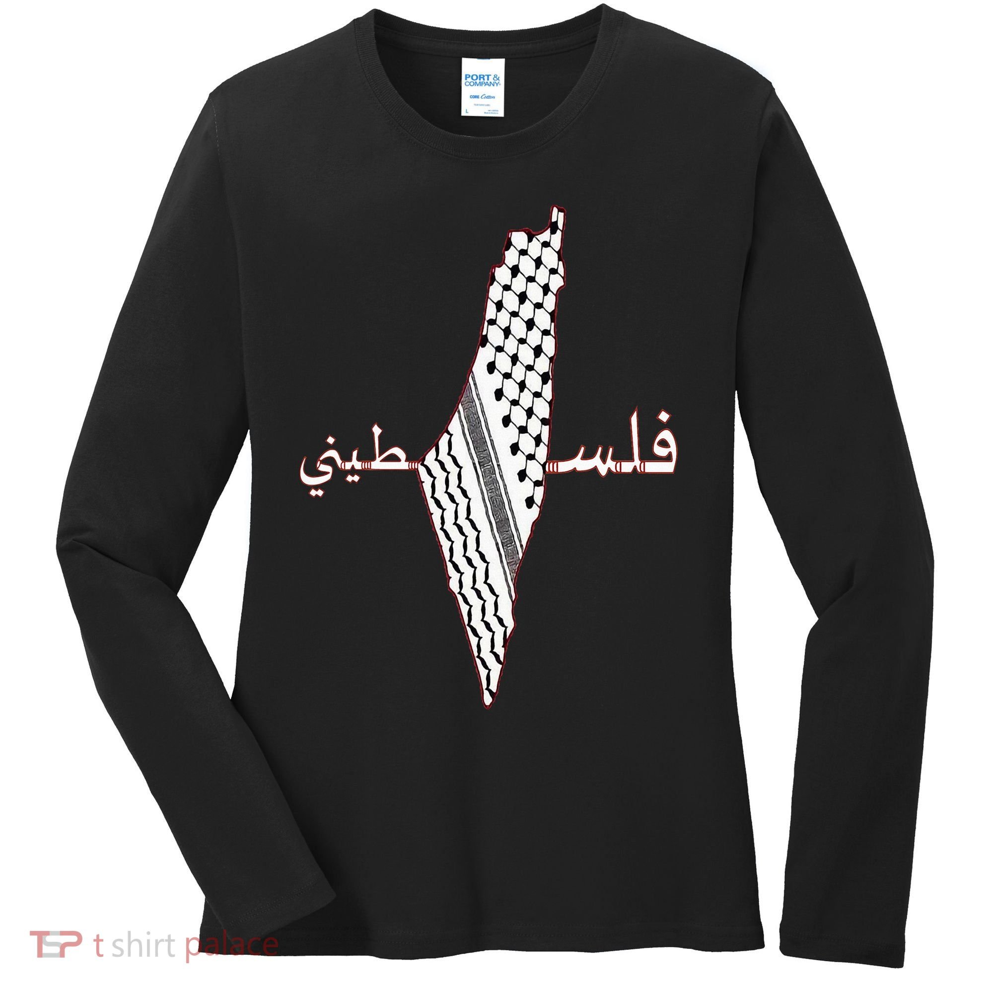 Keffiyeh Palestine Map Scarf Shemagh Palestinians Women's Long Sleeve Shirt