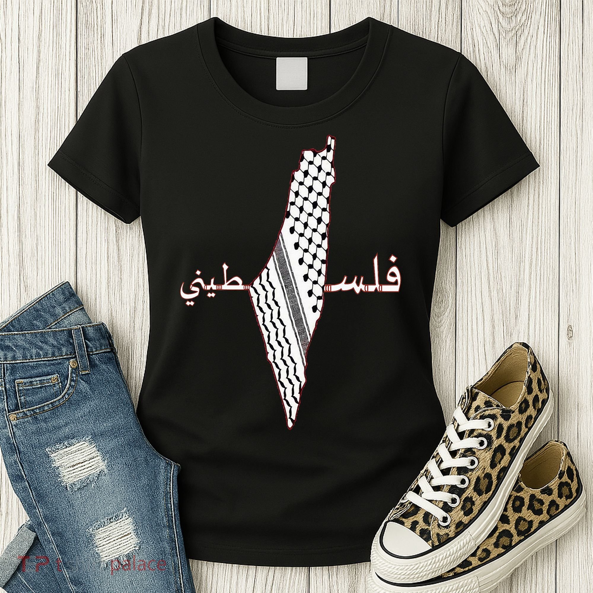 Keffiyeh Palestine Map Scarf Shemagh Palestinians Women's T-Shirt