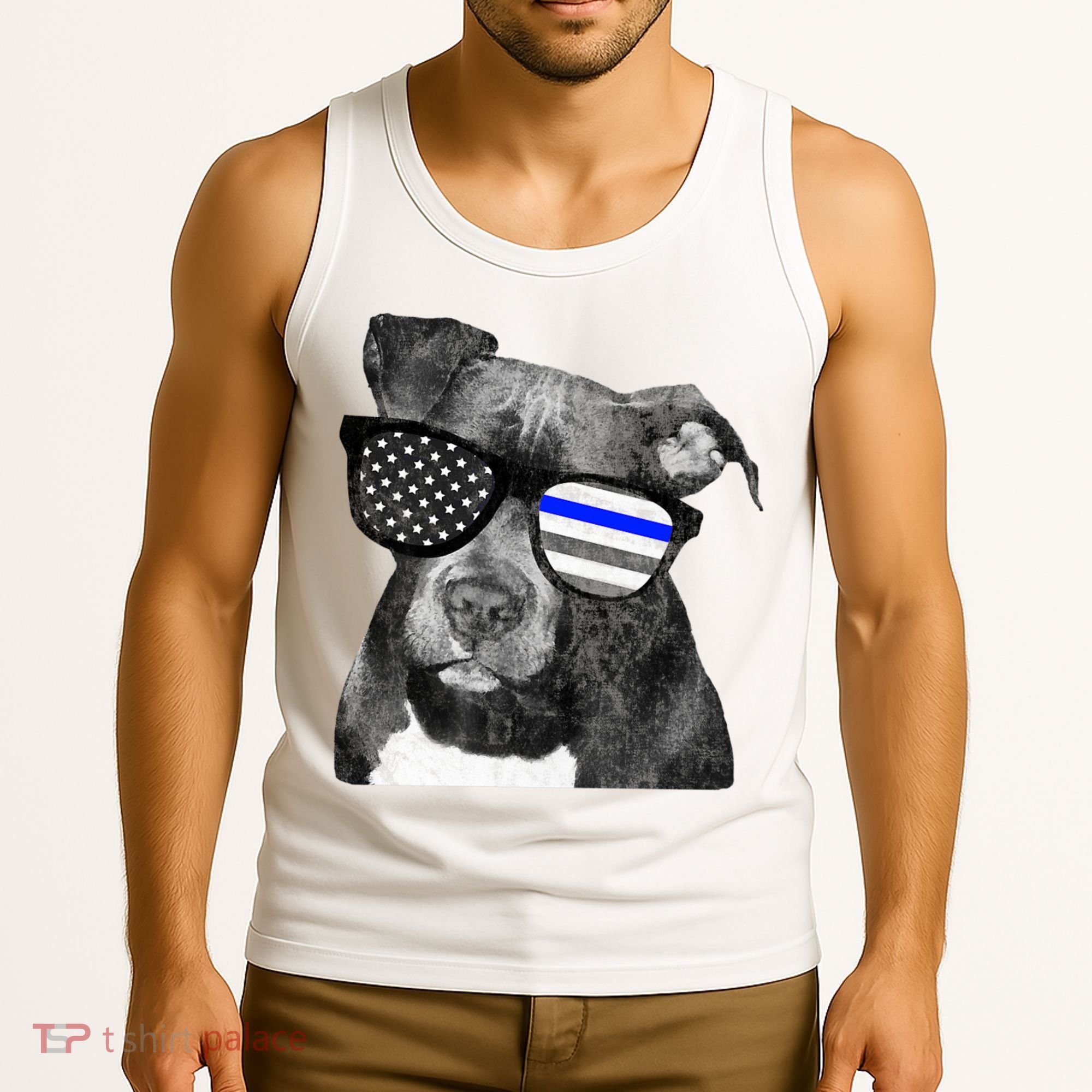 K9 Police Officer Police Pitbull Thin Blue Line Premium Tank Top