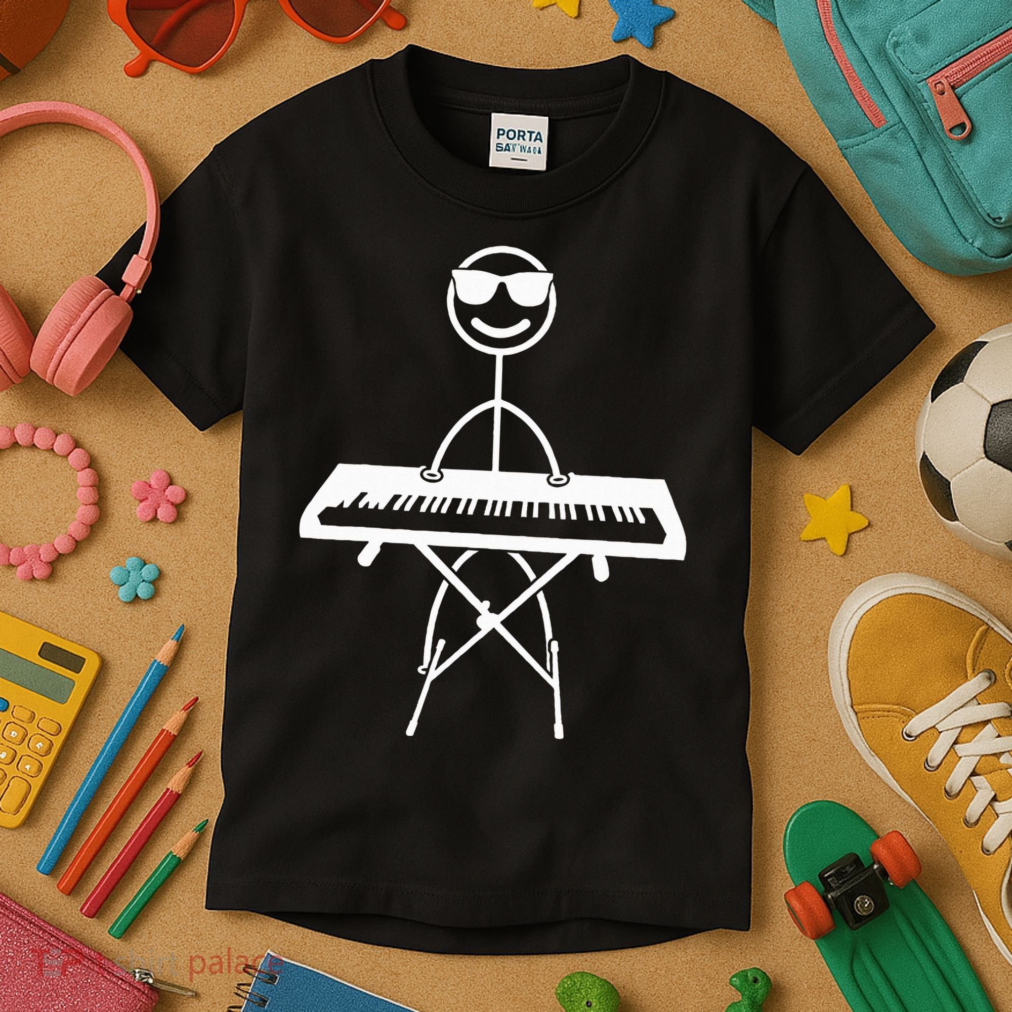 Keyboard Piano Pianist Stick Figure Piano Player Kids T-Shirt