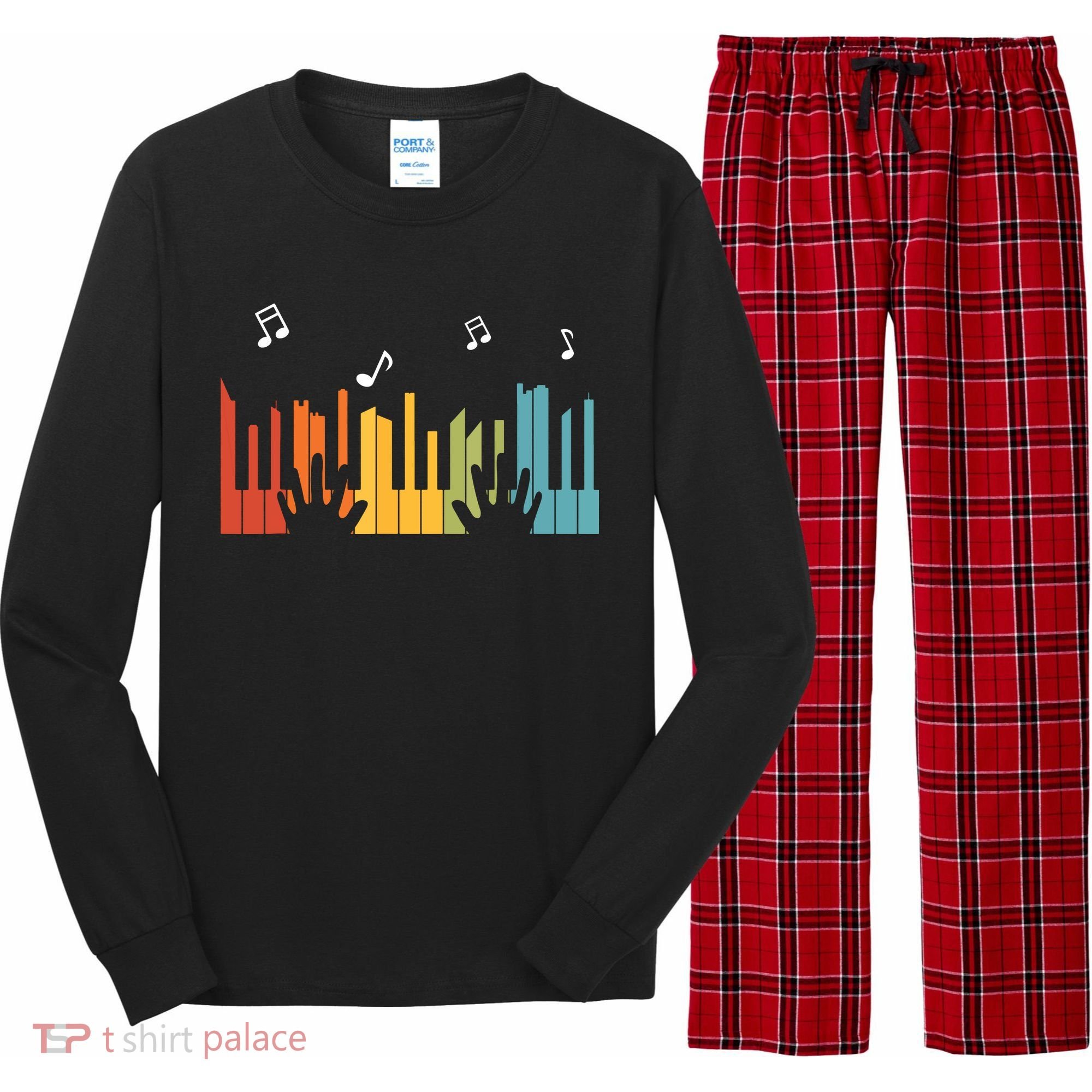 Keyboard Piano Player Gift Piano Long Sleeve Pajama Set